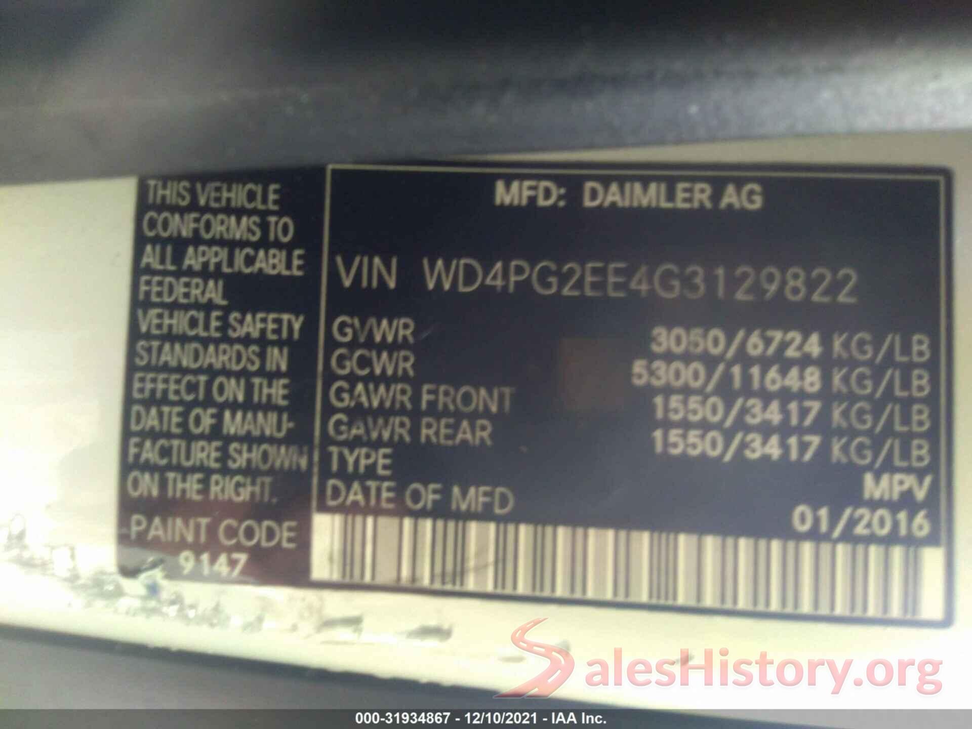 WD4PG2EE4G3129822 2016 MERCEDES-BENZ METRIS PASSENGER VAN