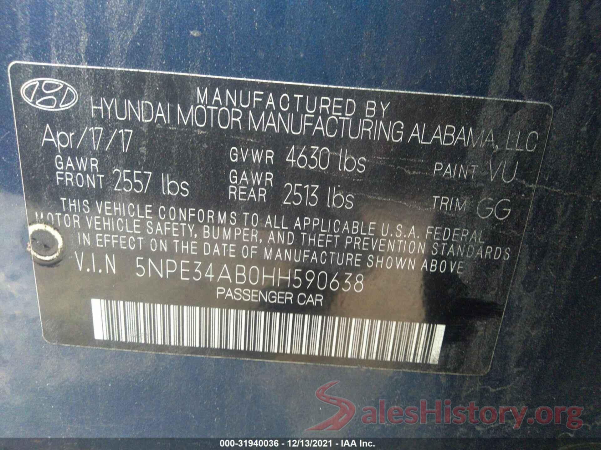 5NPE34AB0HH590638 2017 HYUNDAI SONATA