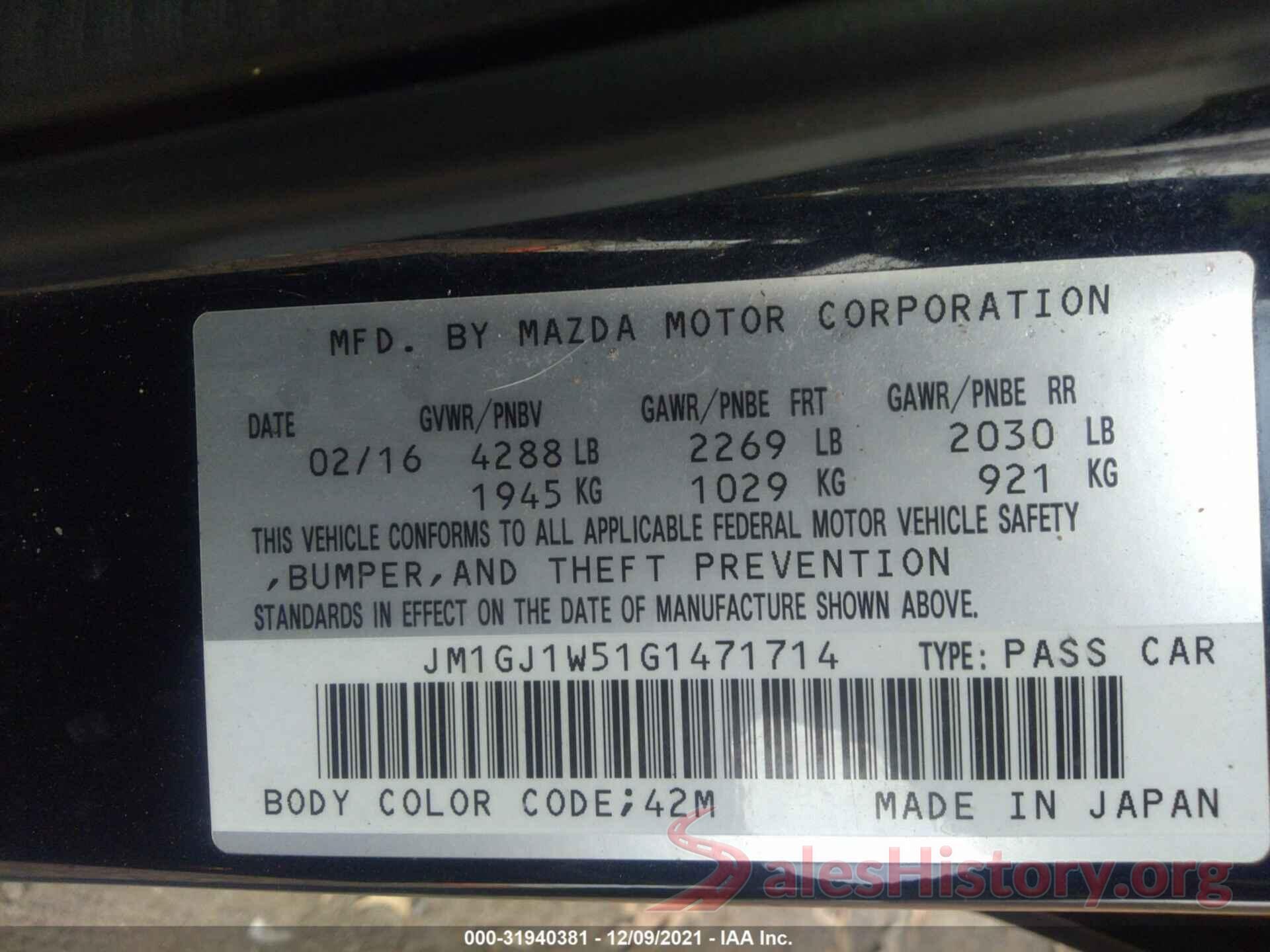 JM1GJ1W51G1471714 2016 MAZDA MAZDA6