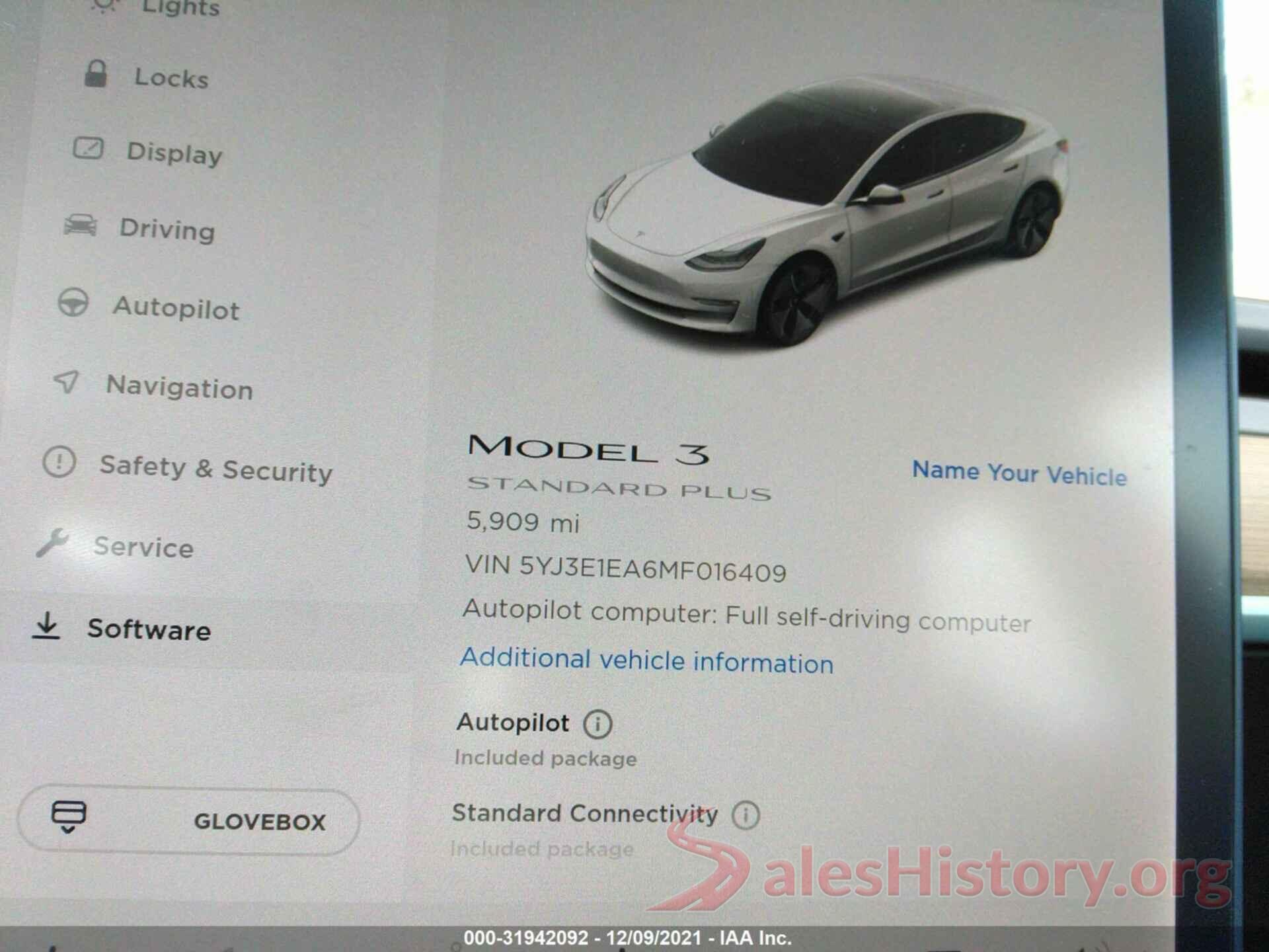 5YJ3E1EA6MF016409 2021 TESLA MODEL 3