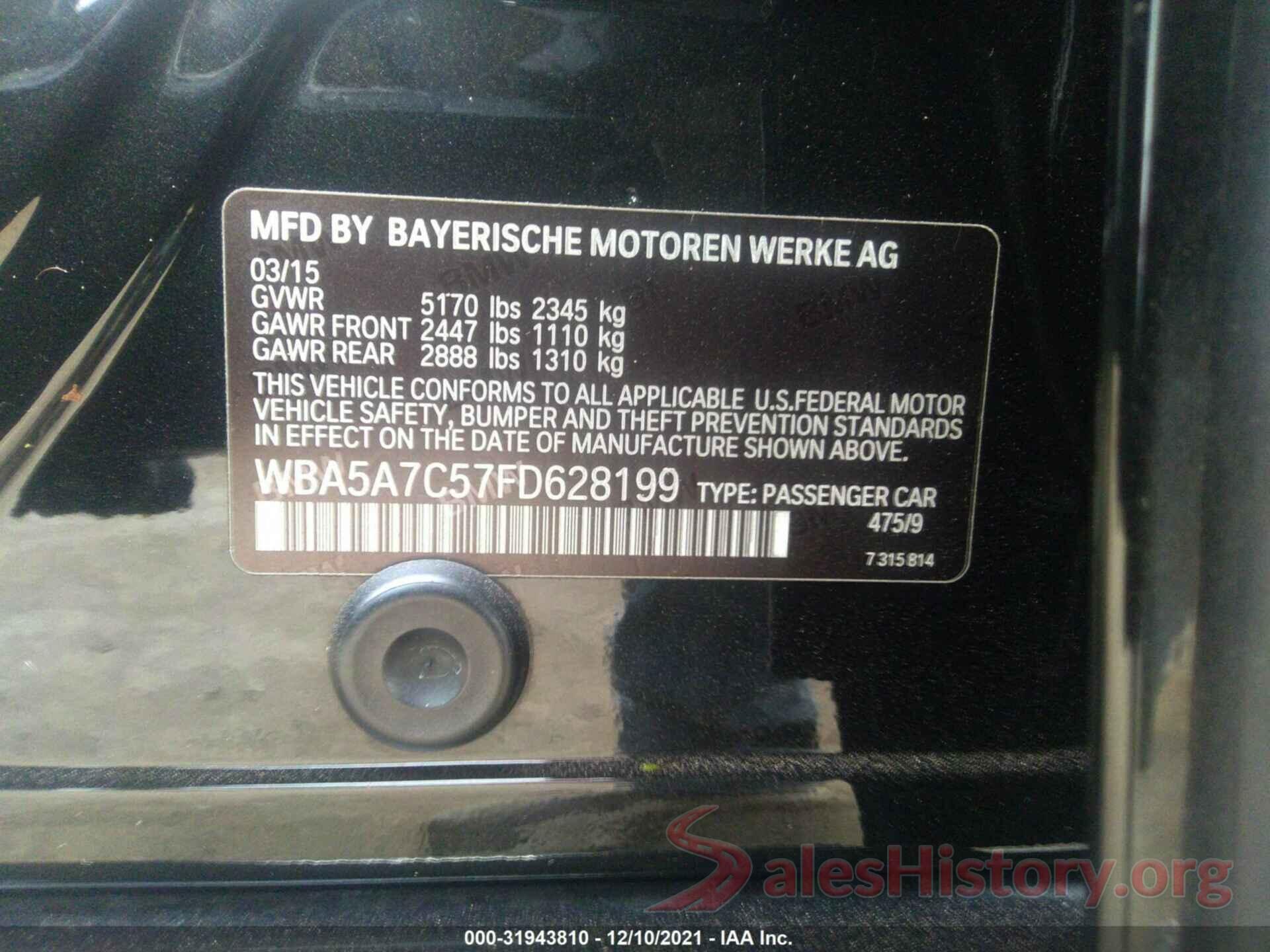 WBA5A7C57FD628199 2015 BMW 5 SERIES