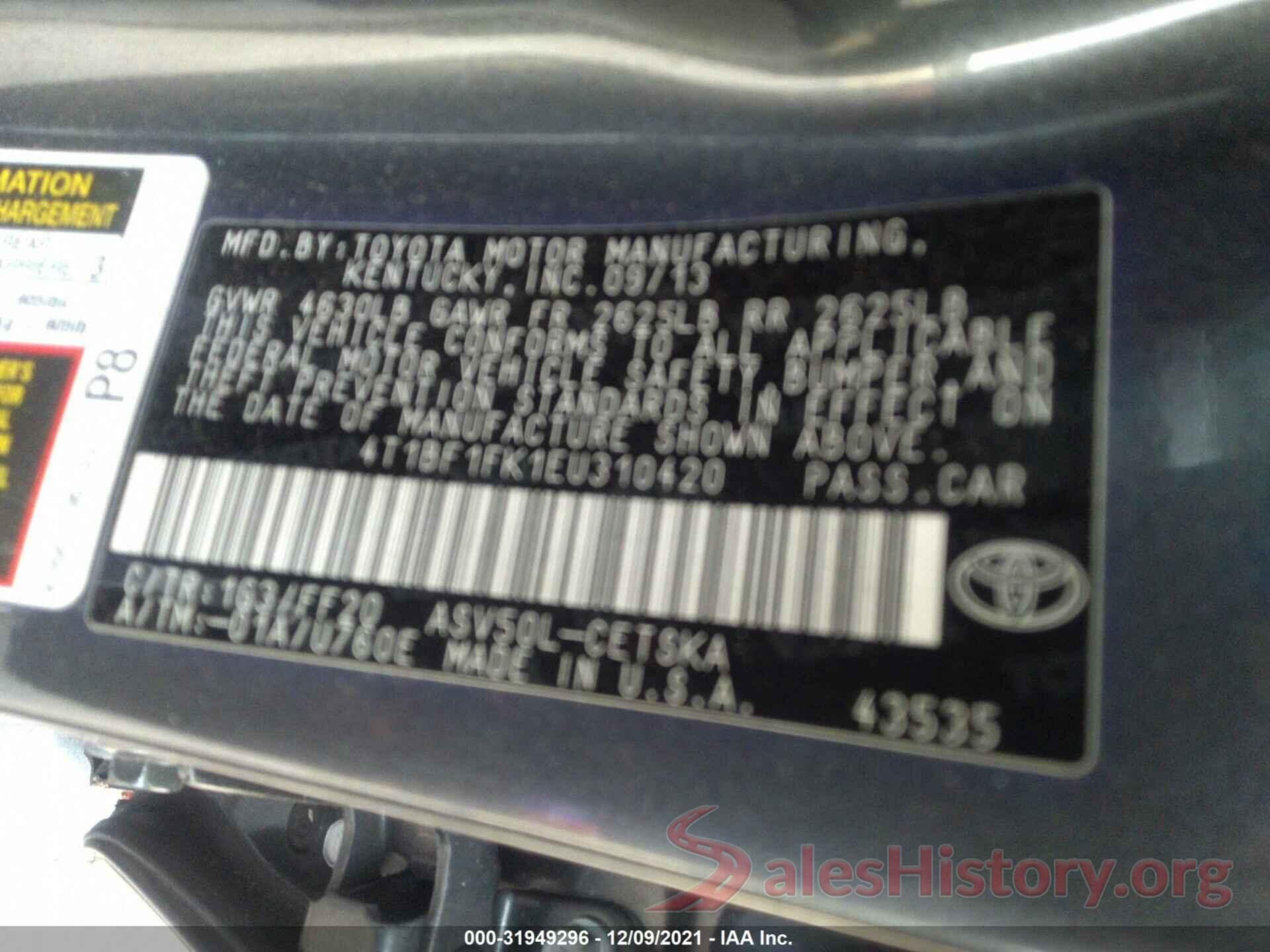 4T1BF1FK1EU310420 2014 TOYOTA CAMRY