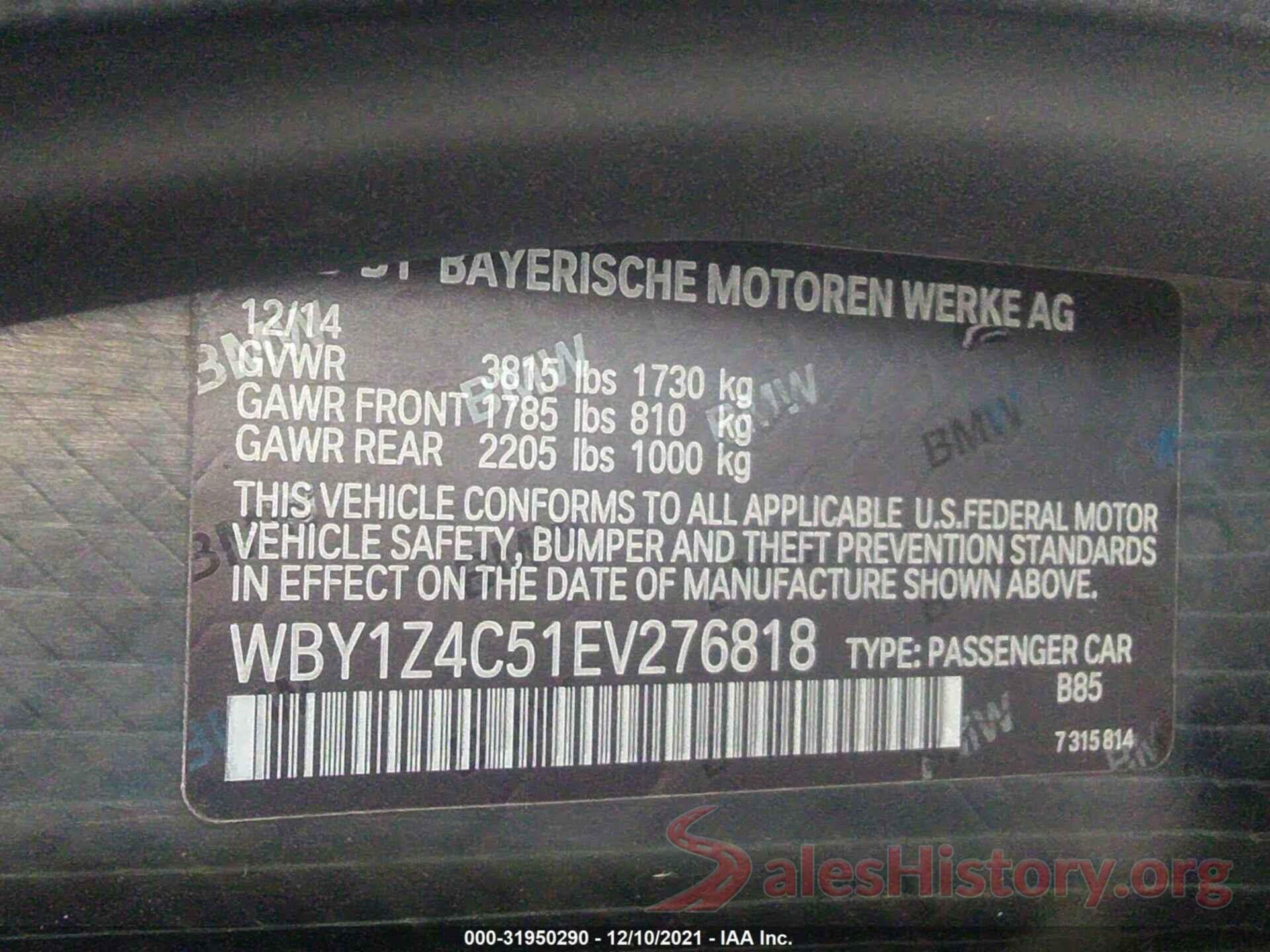 WBY1Z4C51EV276818 2014 BMW I3