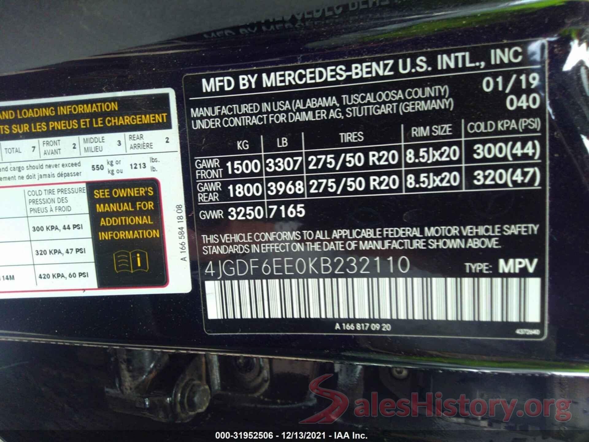 4JGDF6EE0KB232110 2019 MERCEDES-BENZ GLS