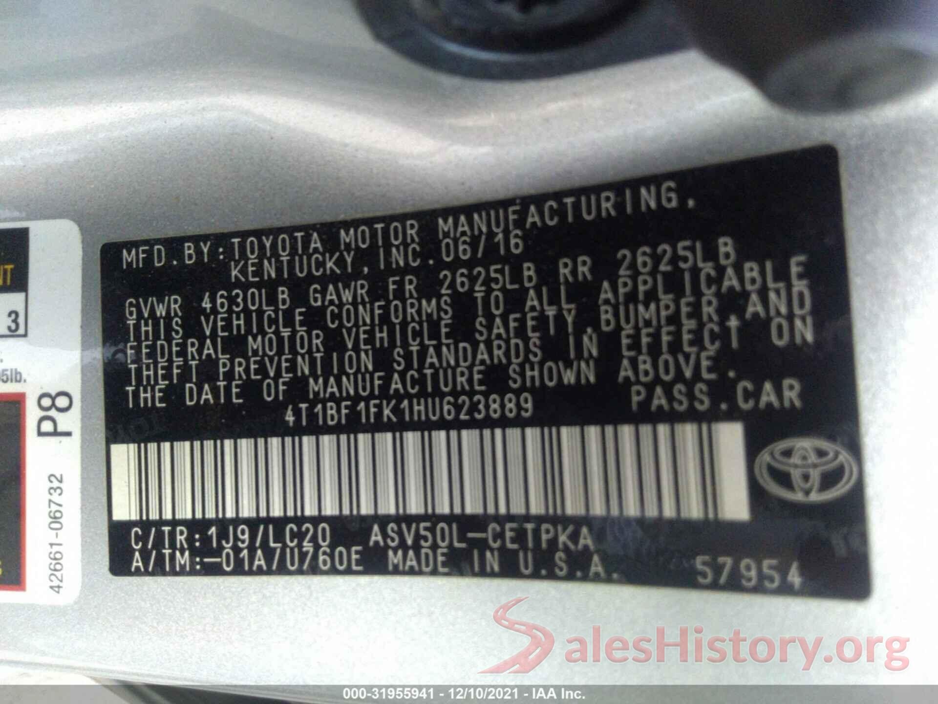 4T1BF1FK1HU623889 2017 TOYOTA CAMRY