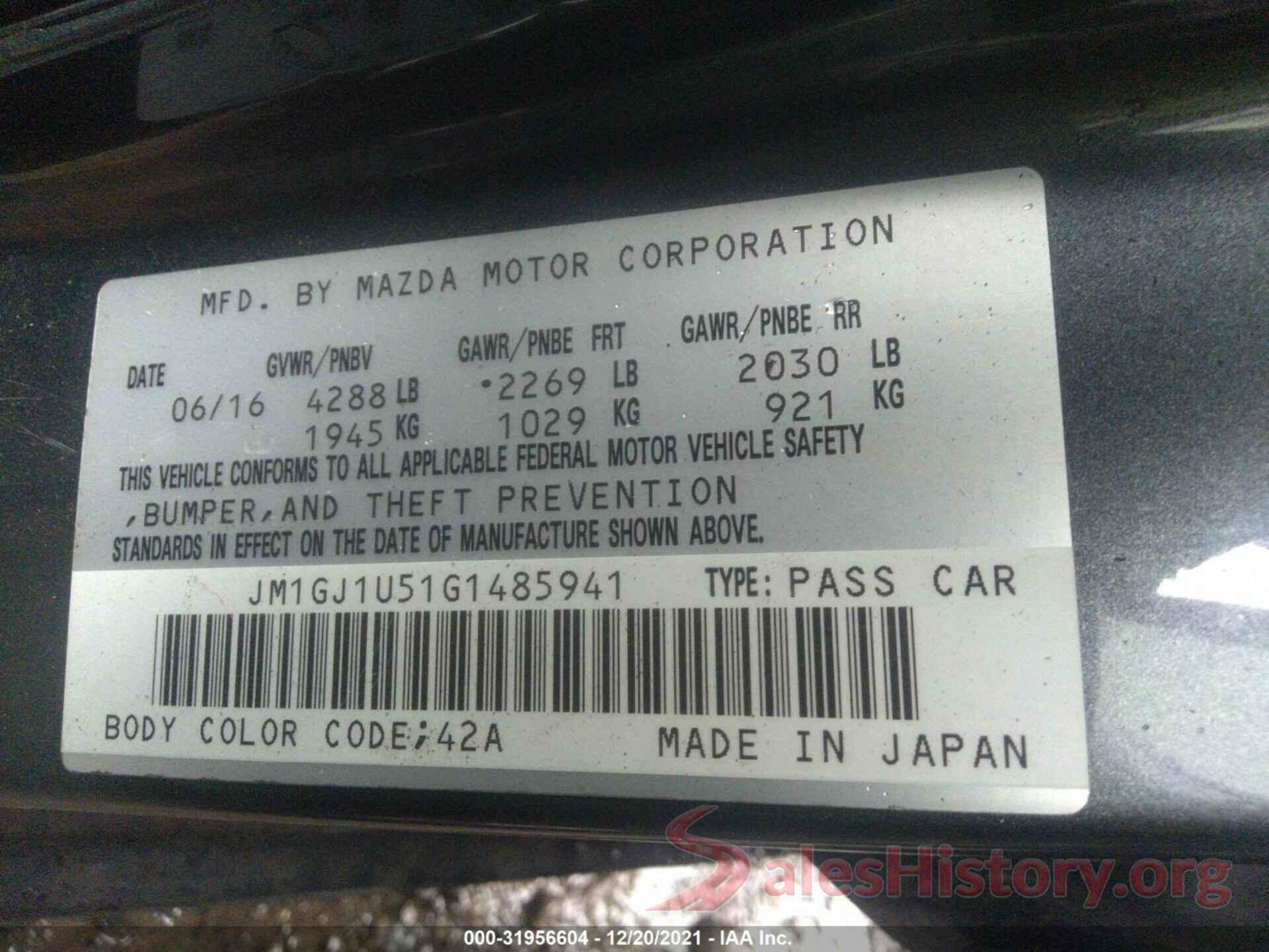 JM1GJ1U51G1485941 2016 MAZDA MAZDA6