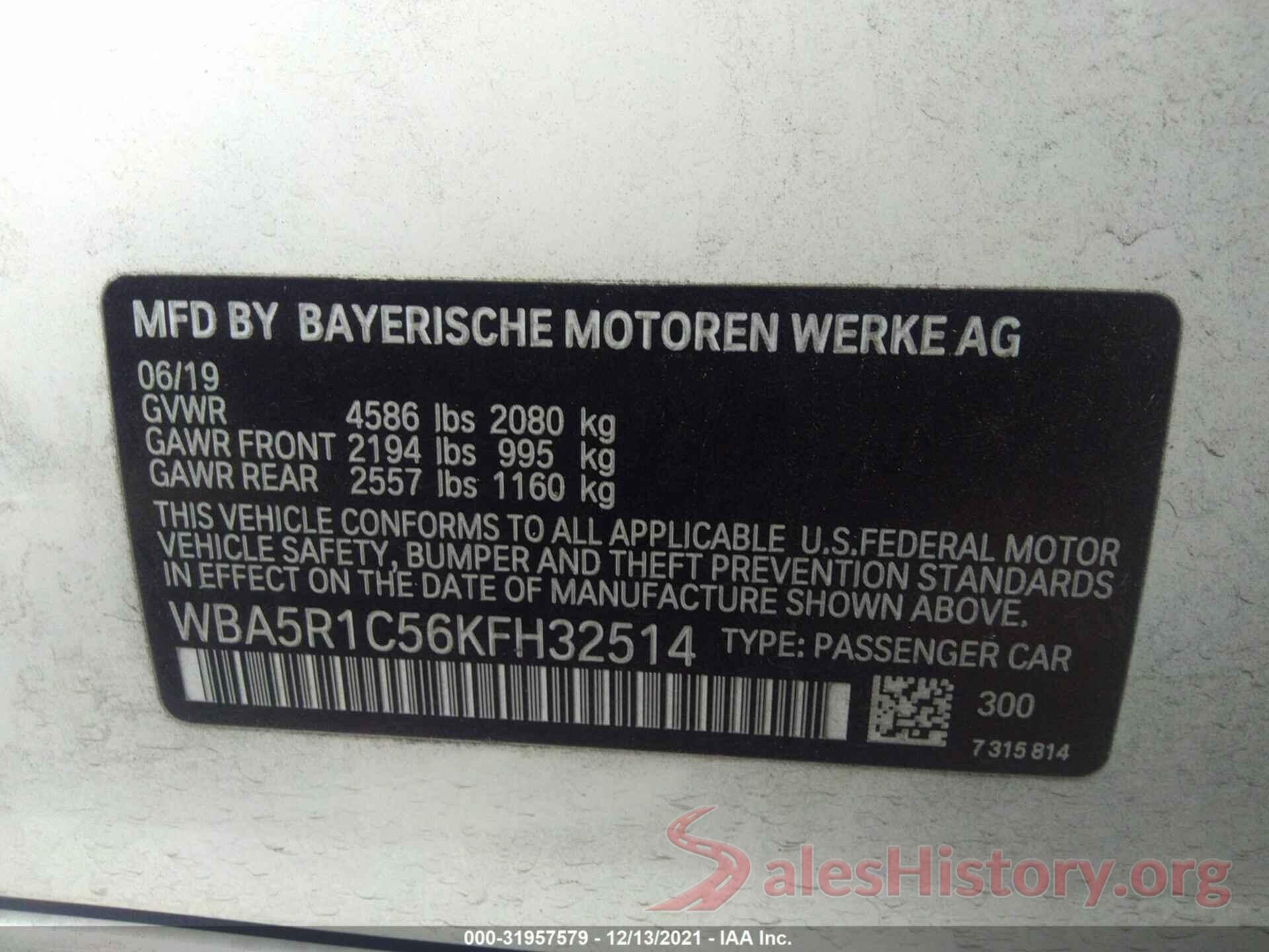 WBA5R1C56KFH32514 2019 BMW 3 SERIES