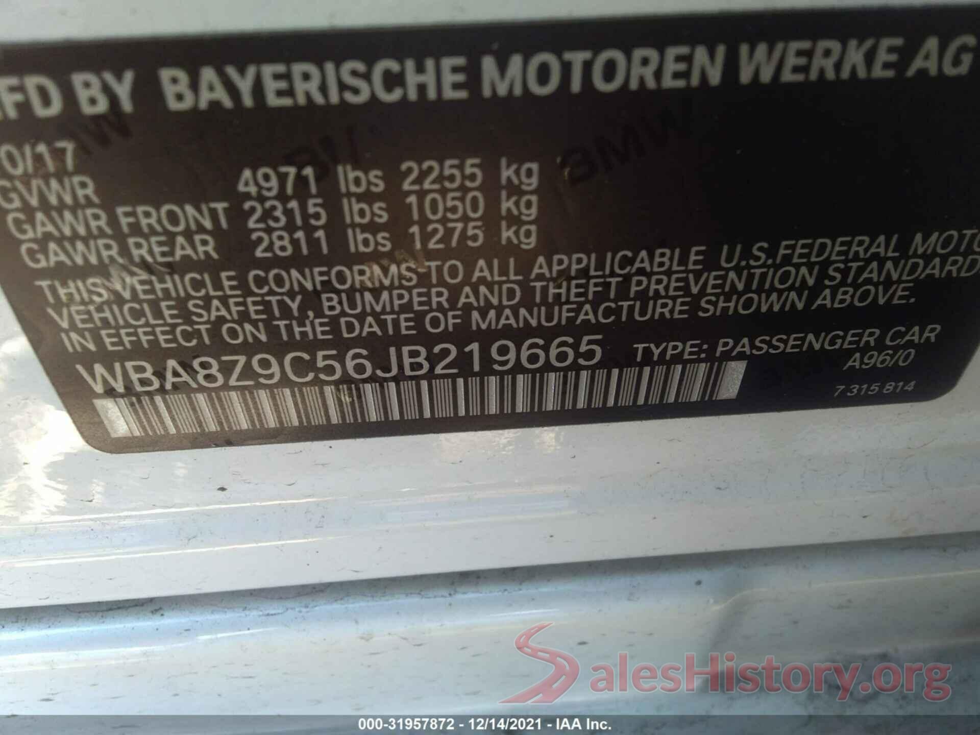 WBA8Z9C56JB219665 2018 BMW 3 SERIES