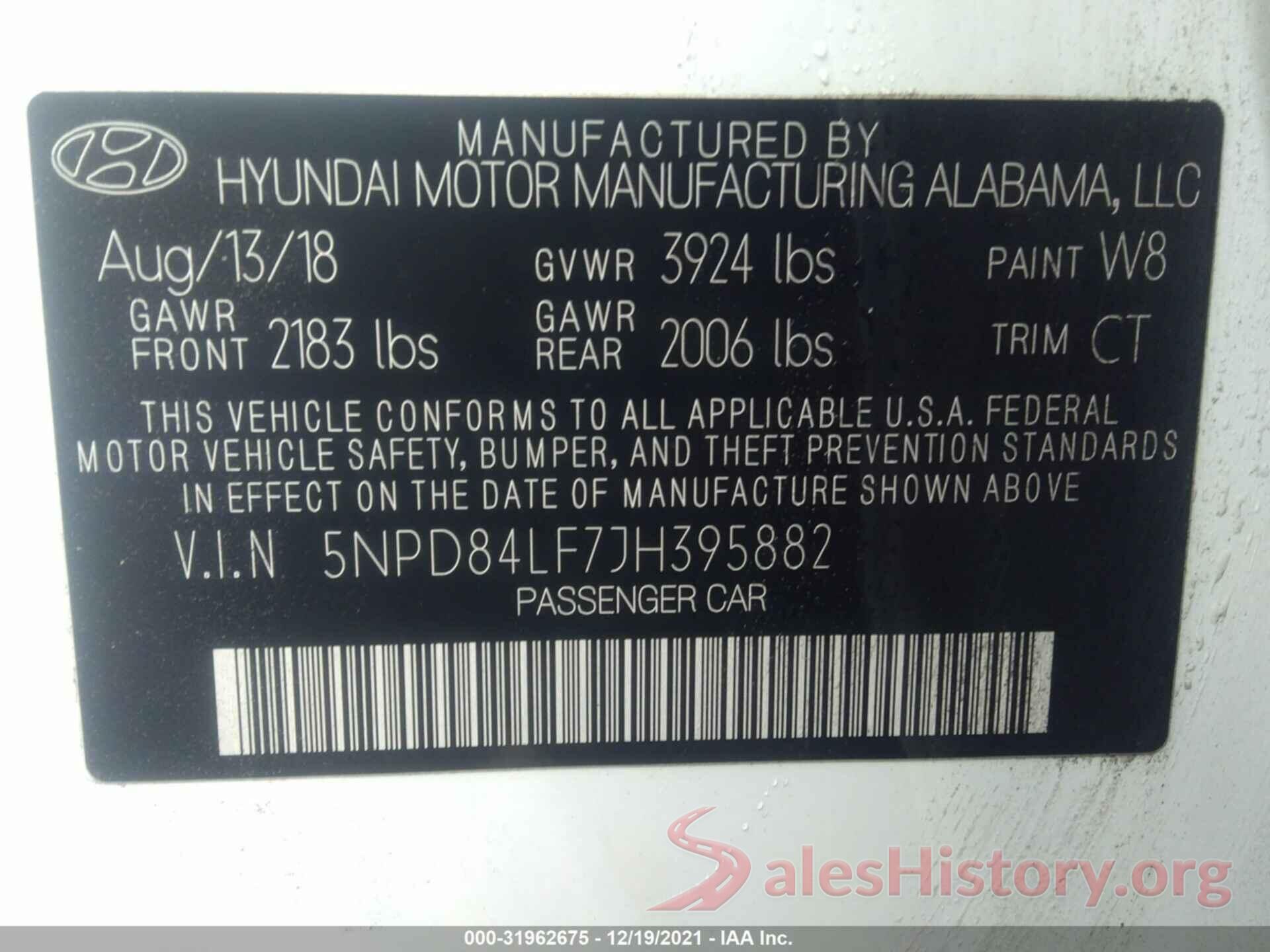 5NPD84LF7JH395882 2018 HYUNDAI ELANTRA