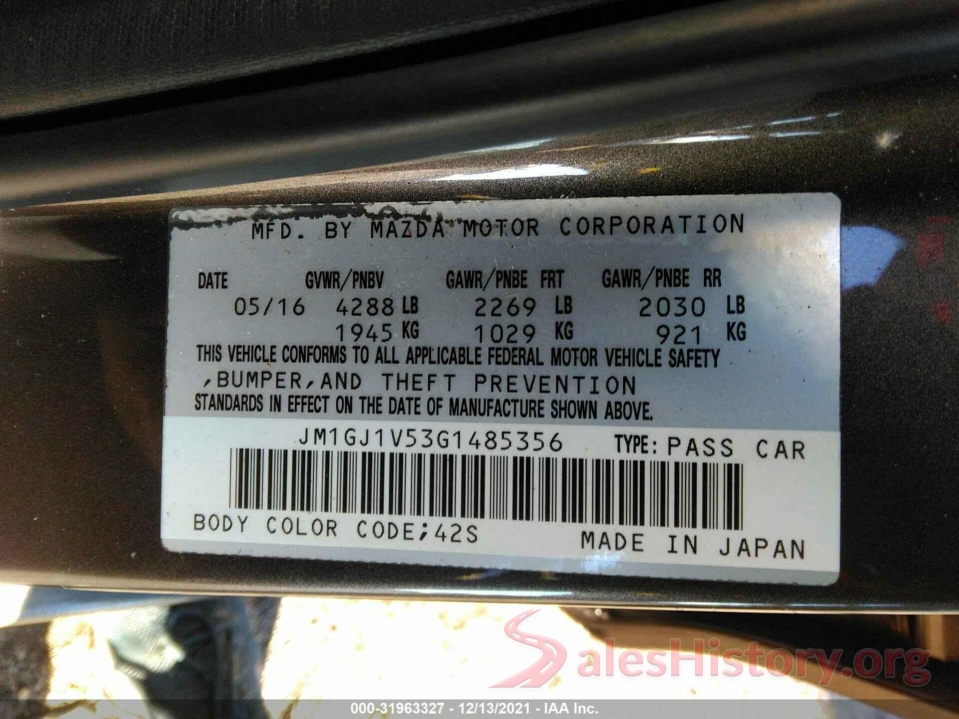 JM1GJ1V53G1485356 2016 MAZDA MAZDA6