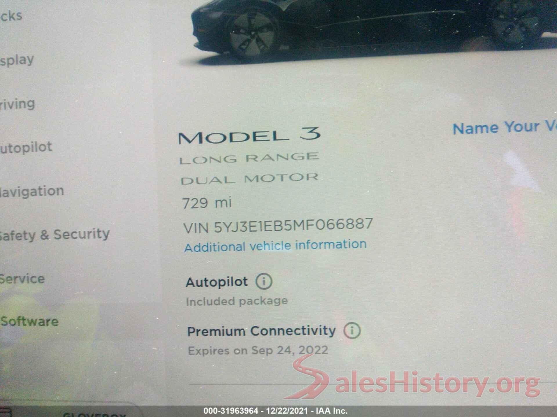 5YJ3E1EB5MF066887 2021 TESLA MODEL 3