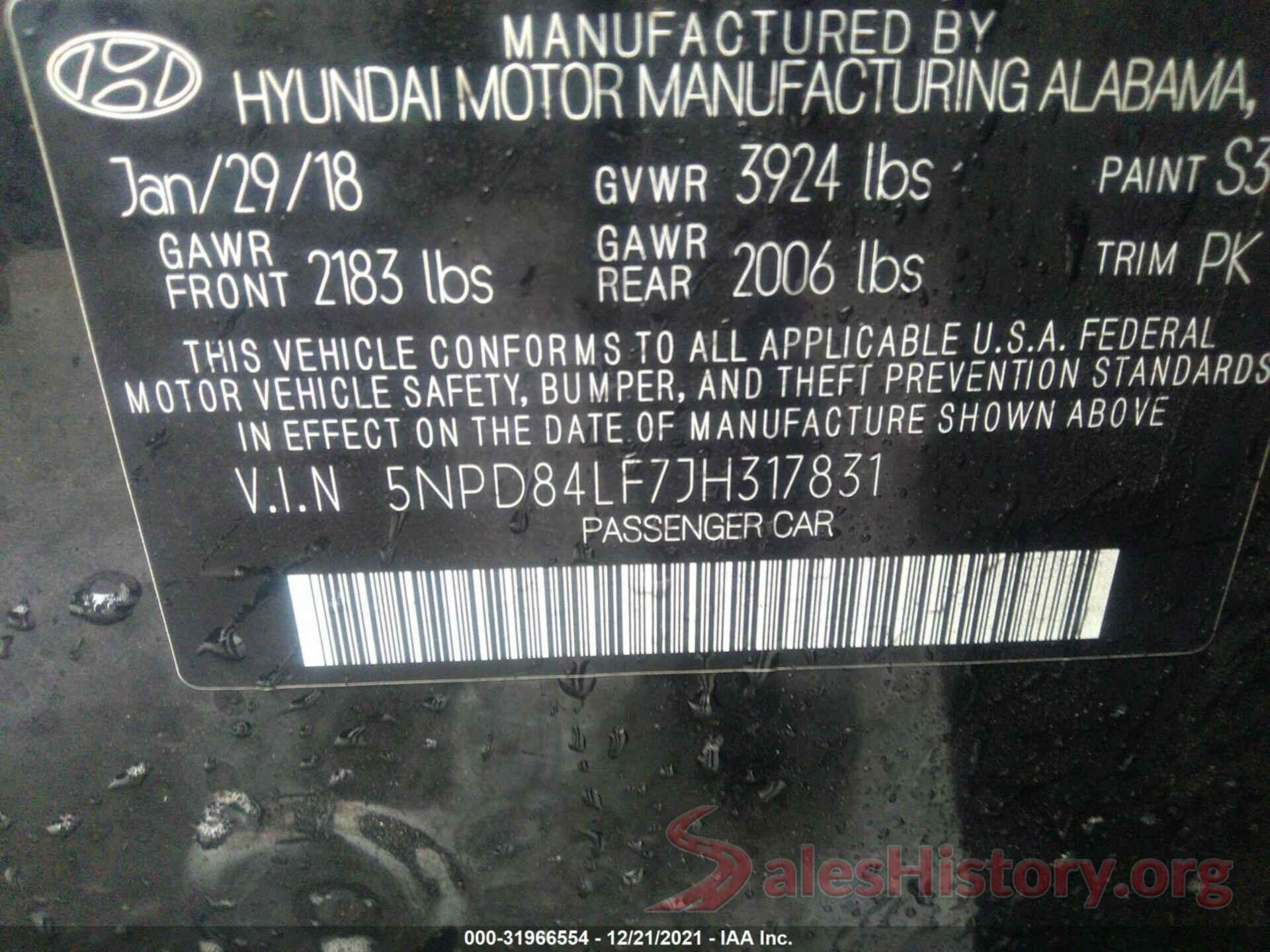 5NPD84LF7JH317831 2018 HYUNDAI ELANTRA