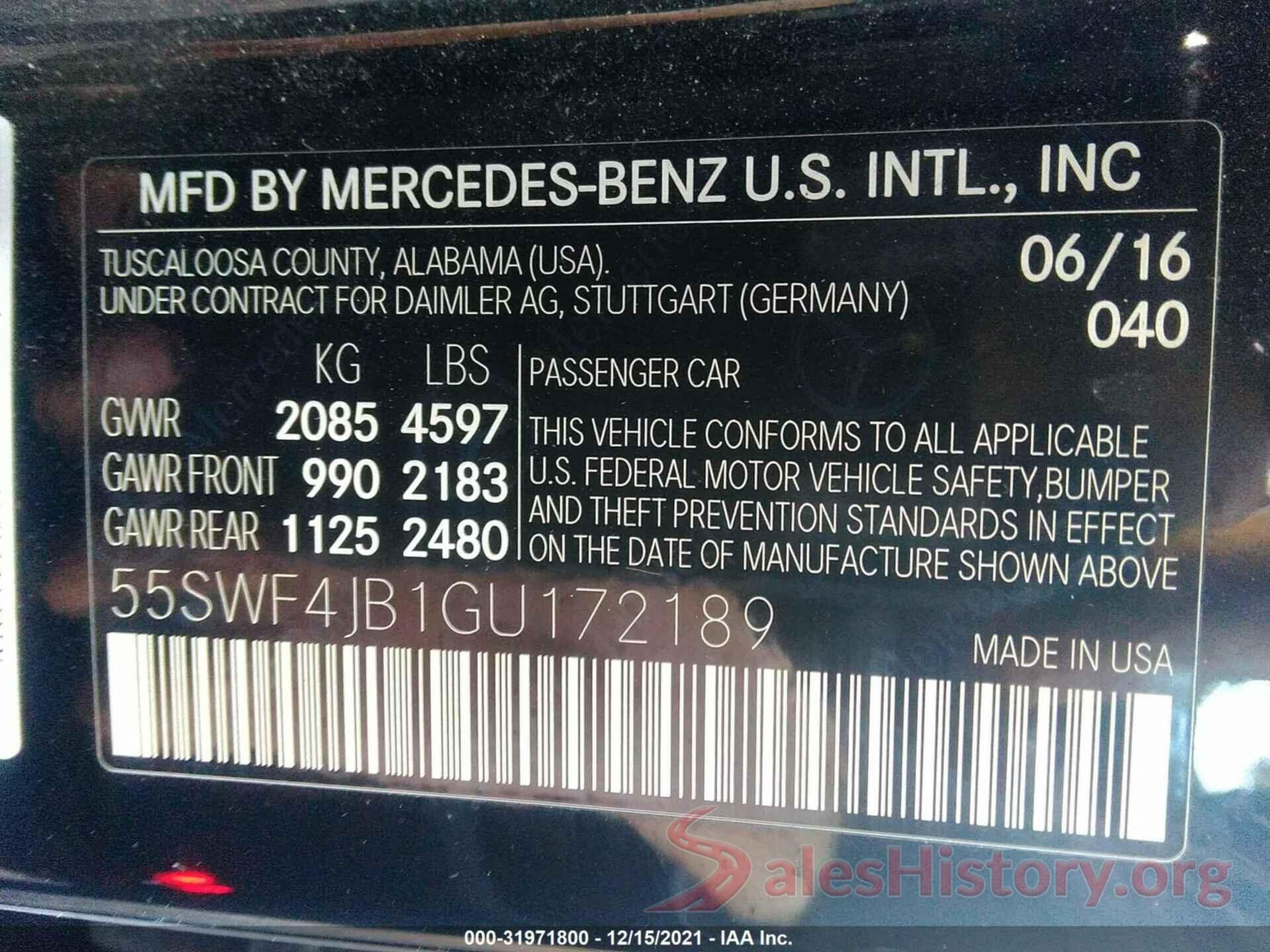 55SWF4JB1GU172189 2016 MERCEDES-BENZ C-CLASS