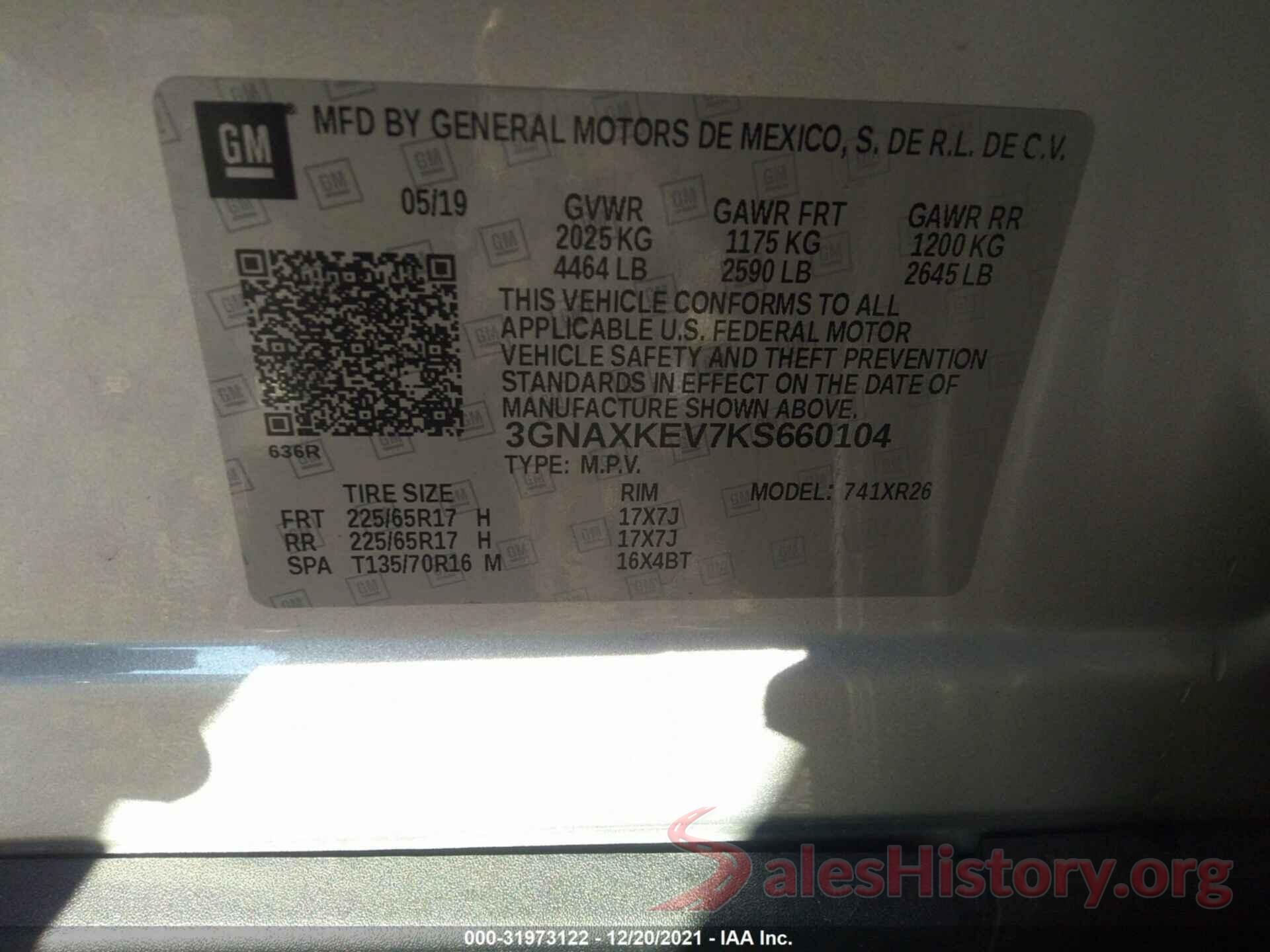 3GNAXKEV7KS660104 2019 CHEVROLET EQUINOX