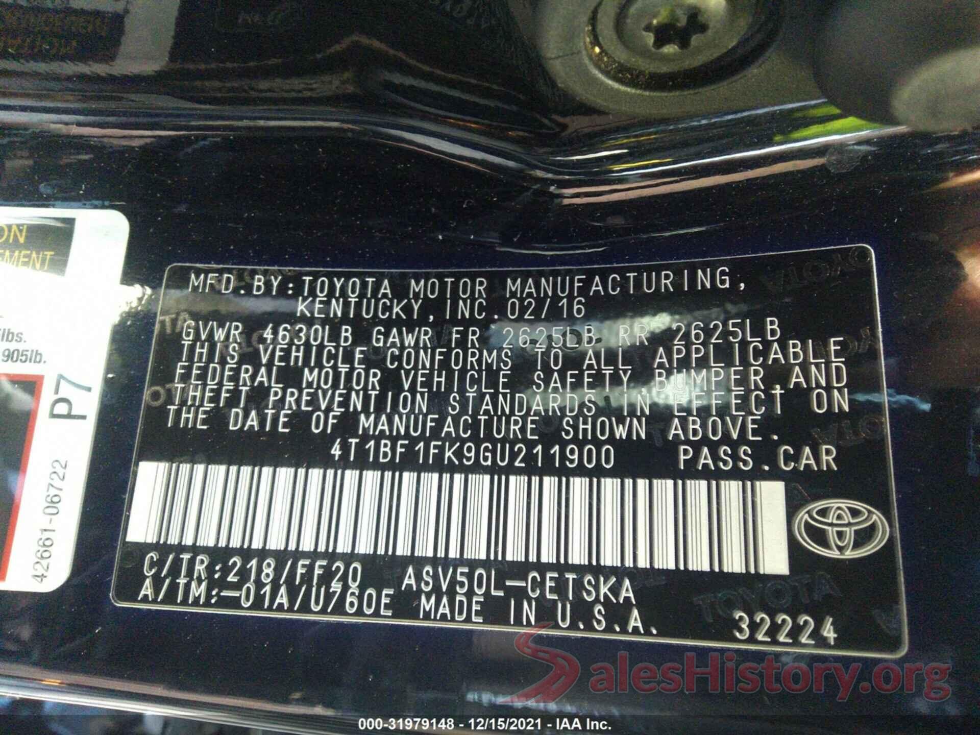 4T1BF1FK9GU211900 2016 TOYOTA CAMRY