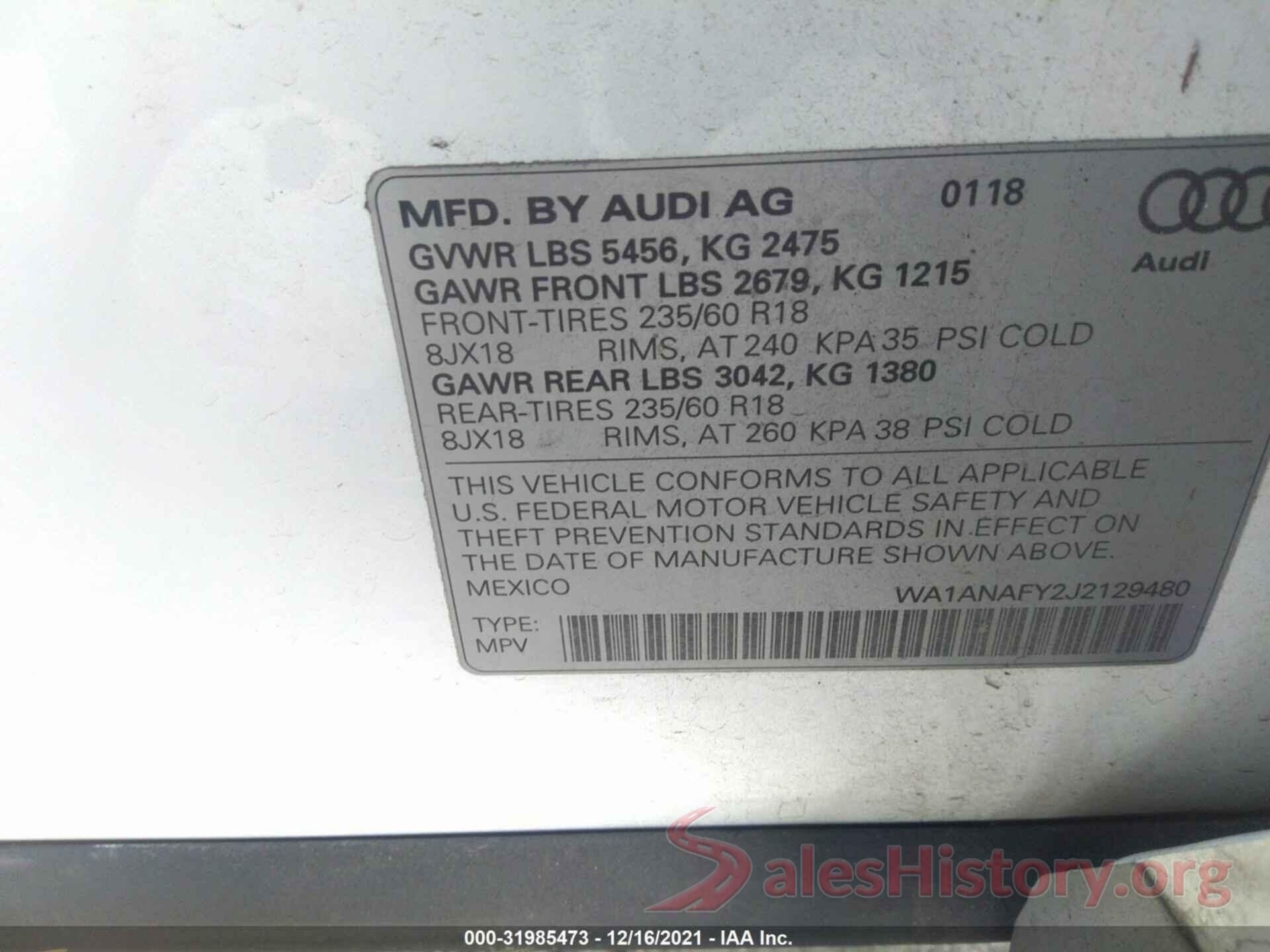 WA1ANAFY2J2129480 2018 AUDI Q5