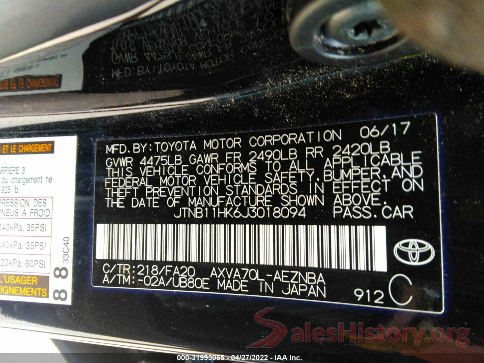 JTNB11HK6J3018094 2018 TOYOTA CAMRY