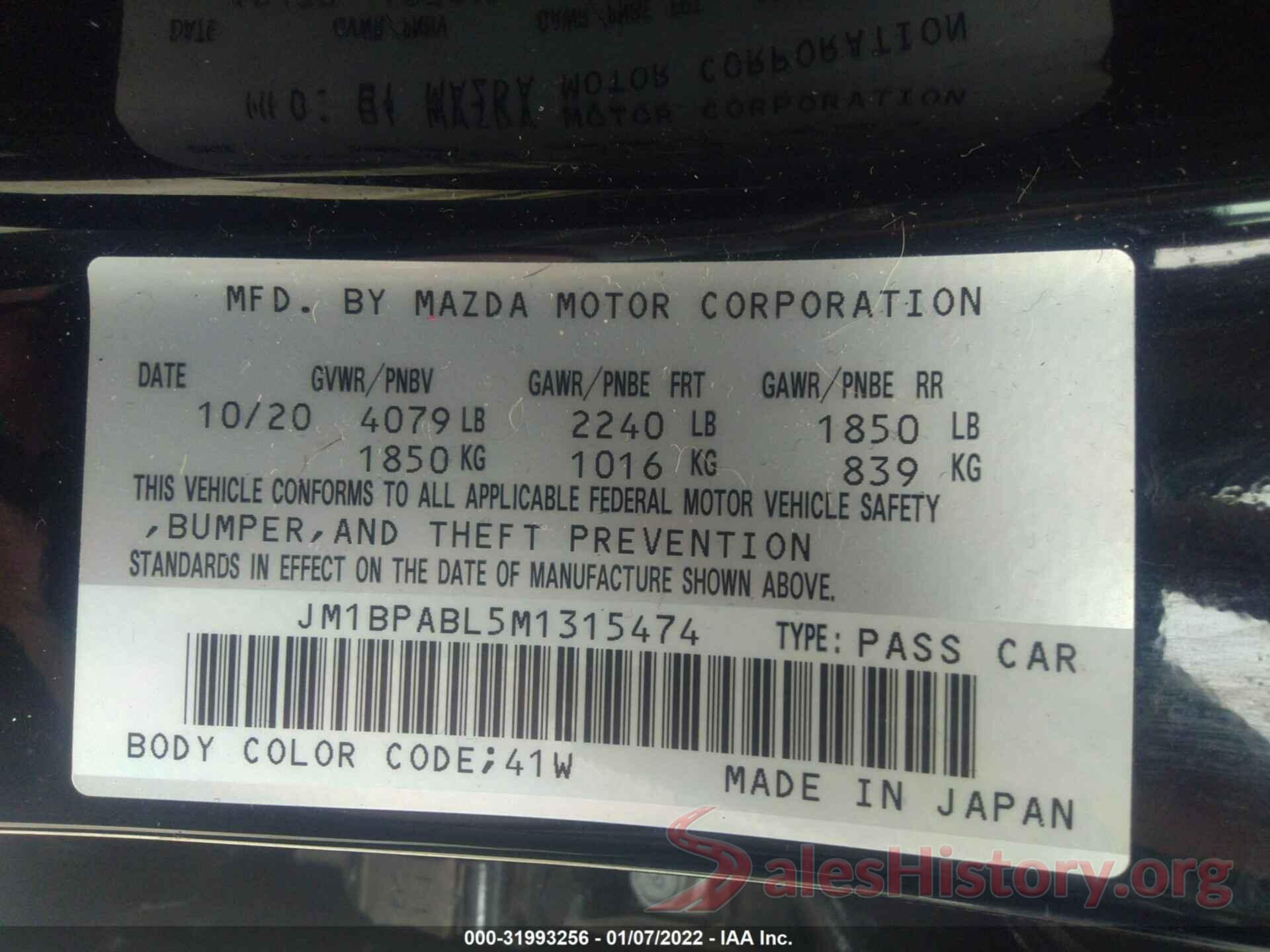 JM1BPABL5M1315474 2021 MAZDA MAZDA3 SEDAN