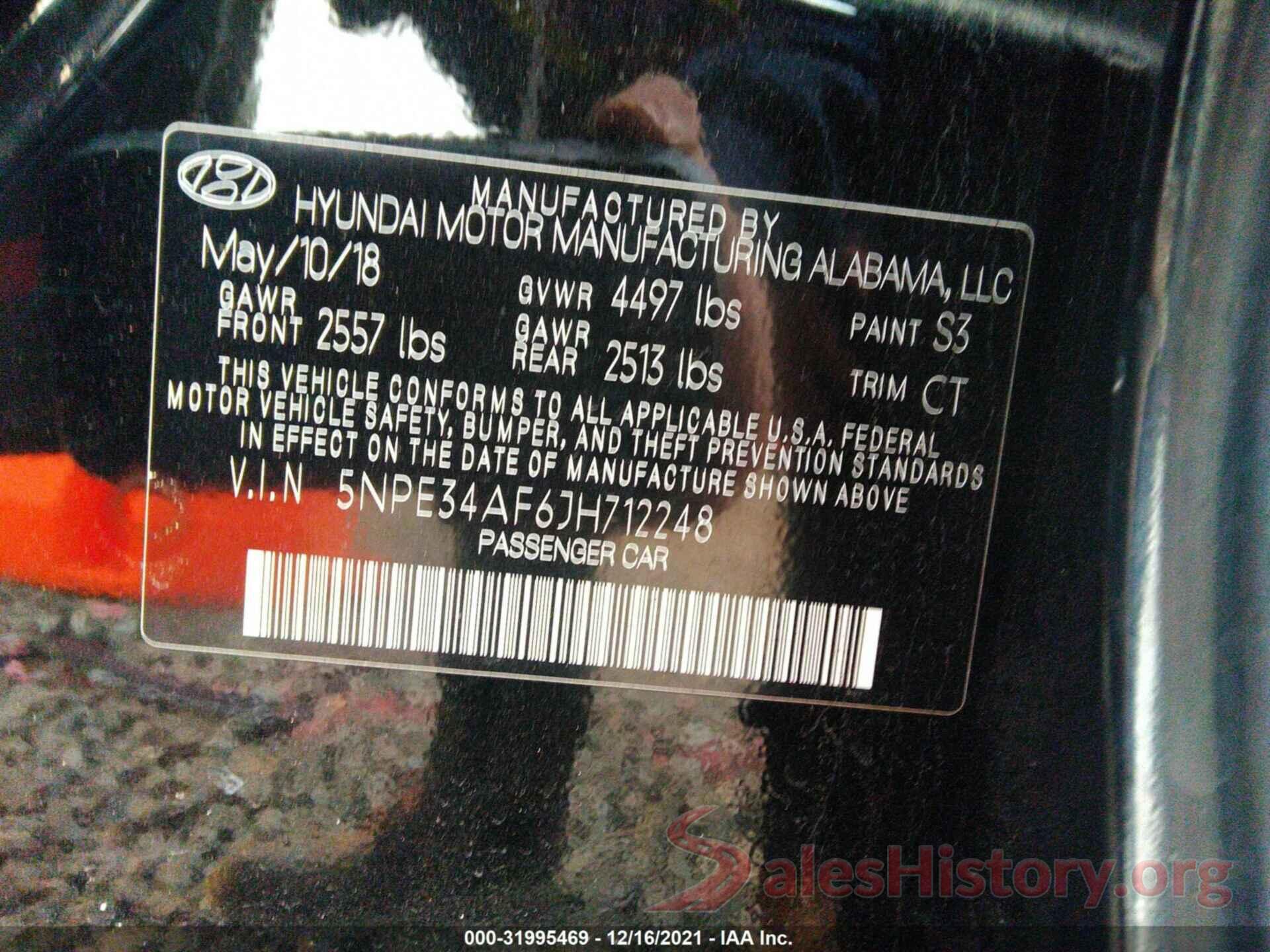 5NPE34AF6JH712248 2018 HYUNDAI SONATA