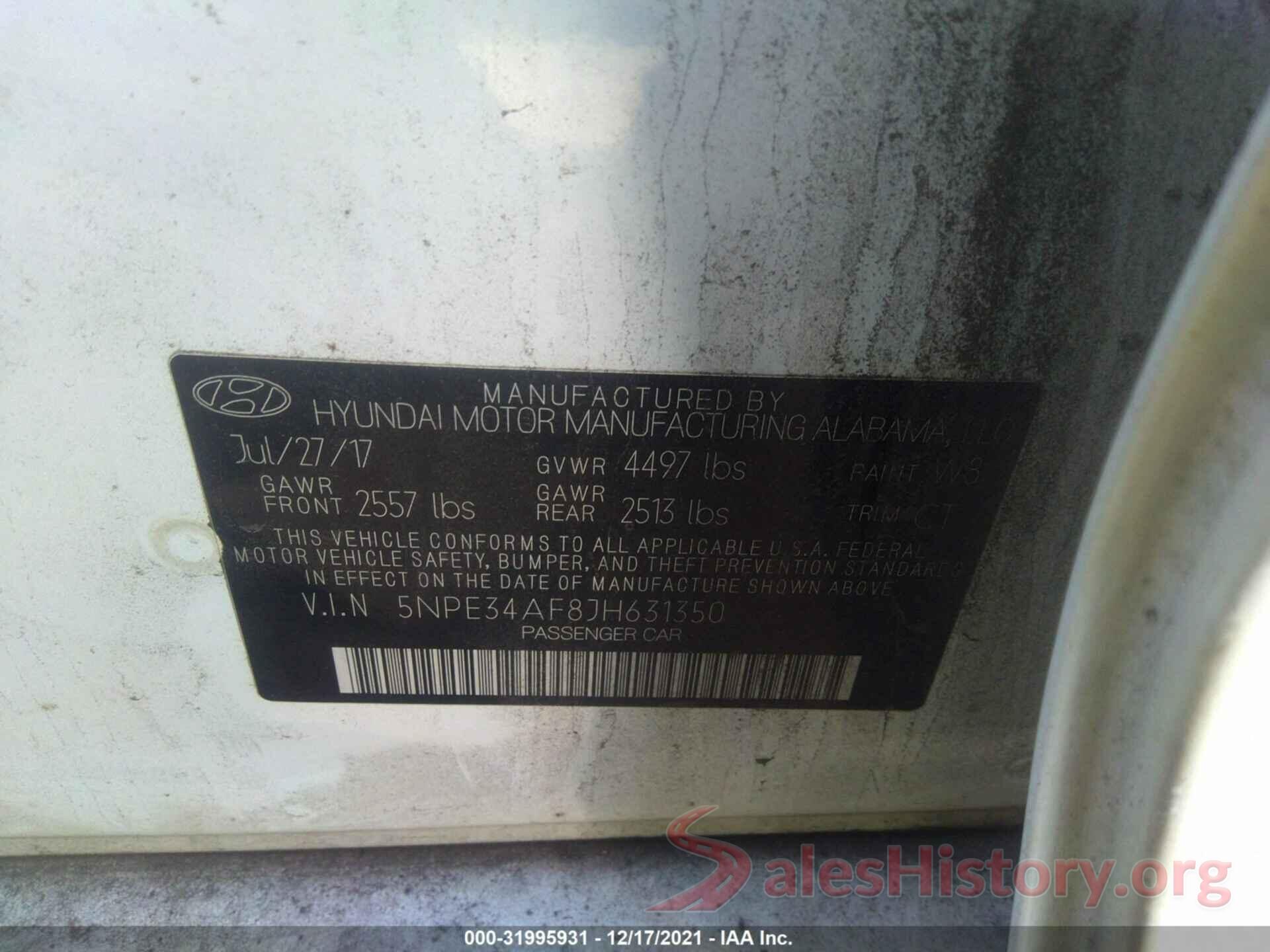 5NPE34AF8JH631350 2018 HYUNDAI SONATA