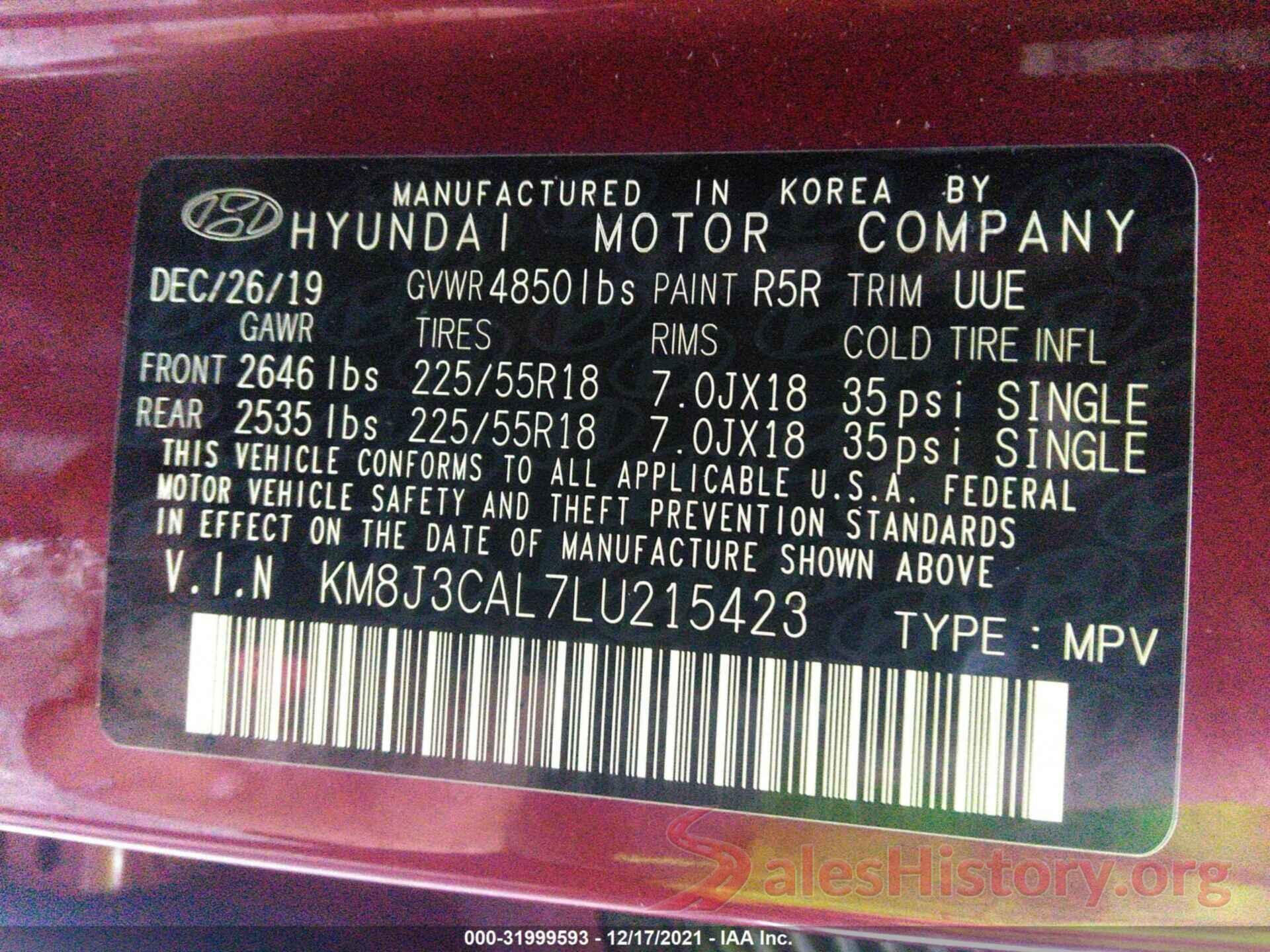 KM8J3CAL7LU215423 2020 HYUNDAI TUCSON