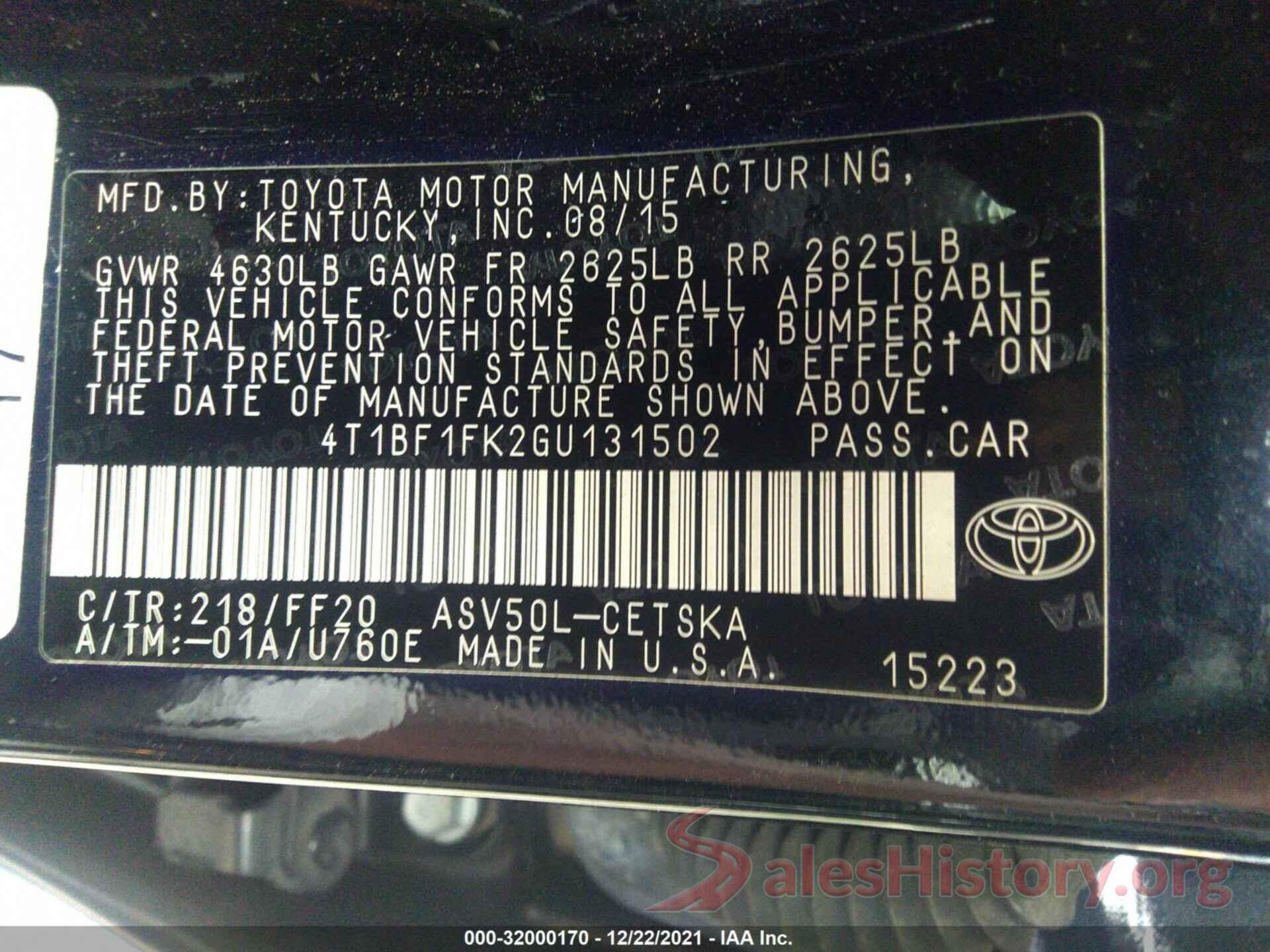 4T1BF1FK2GU131502 2016 TOYOTA CAMRY