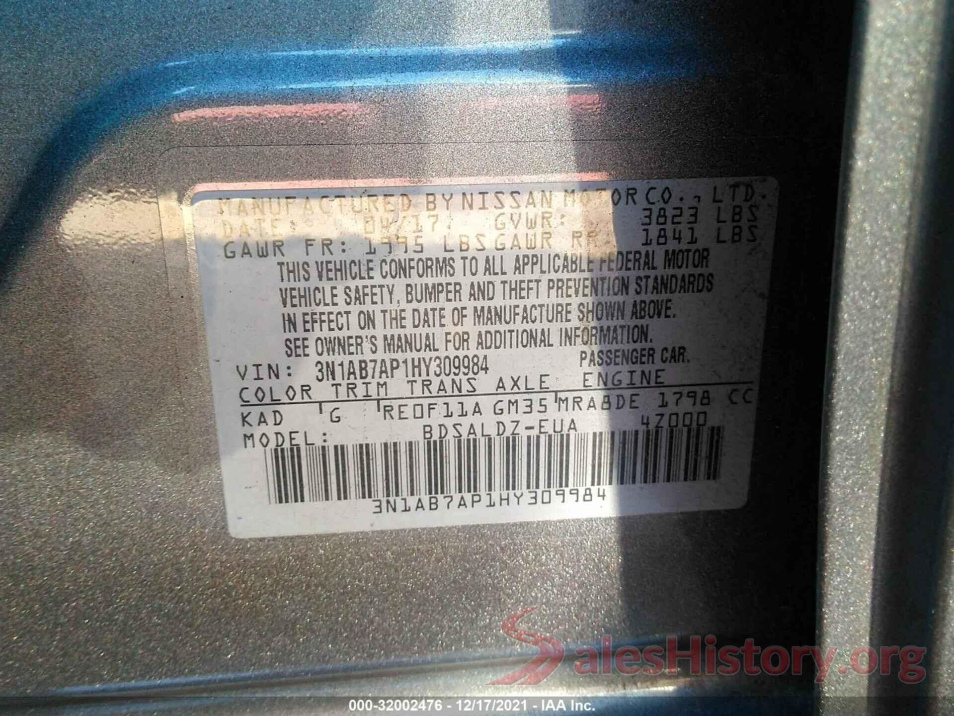 3N1AB7AP1HY309984 2017 NISSAN SENTRA