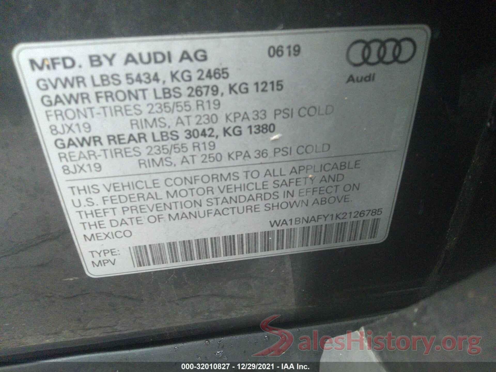 WA1BNAFY1K2126785 2019 AUDI Q5