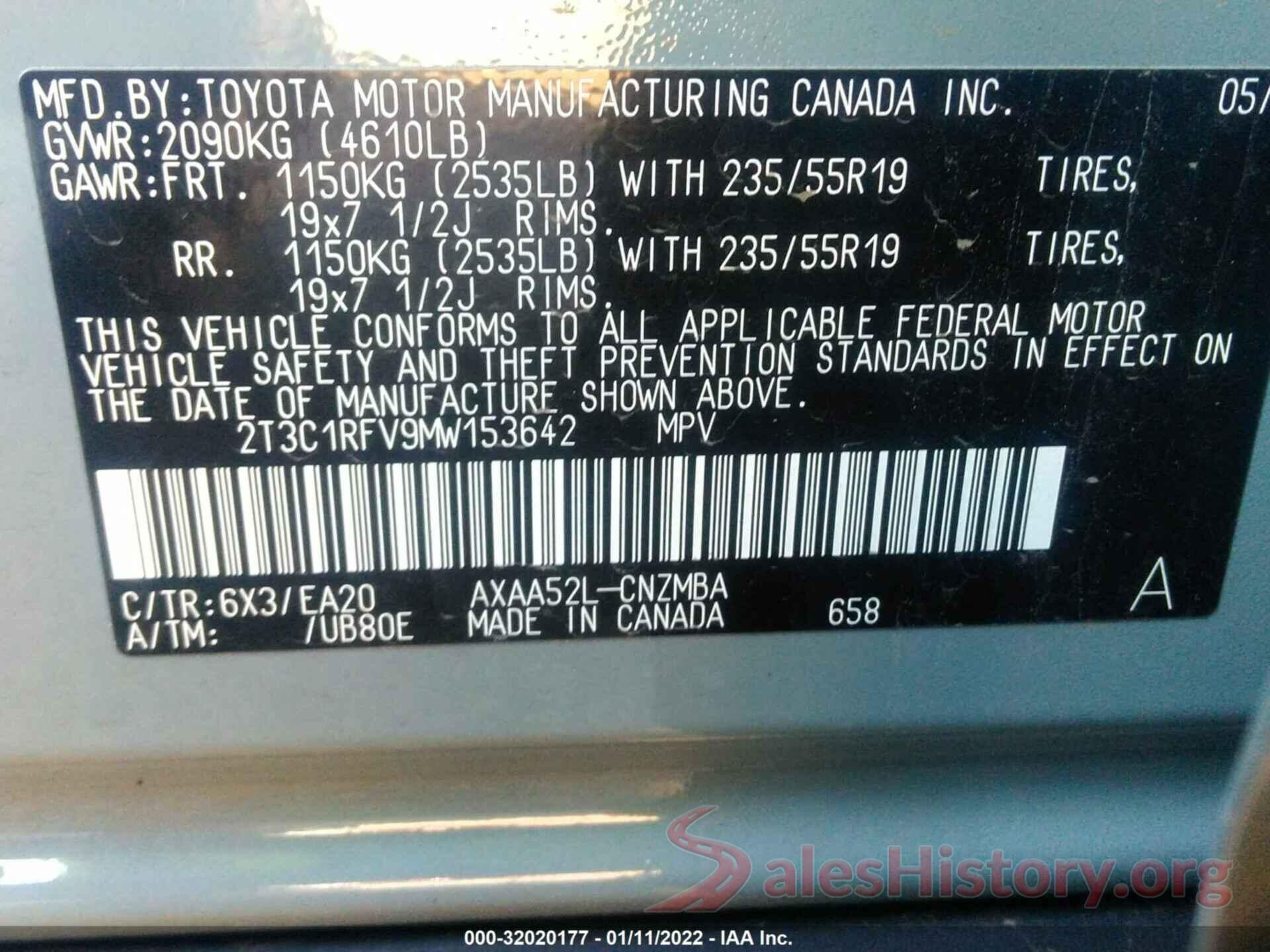 2T3C1RFV9MW153642 2021 TOYOTA RAV4