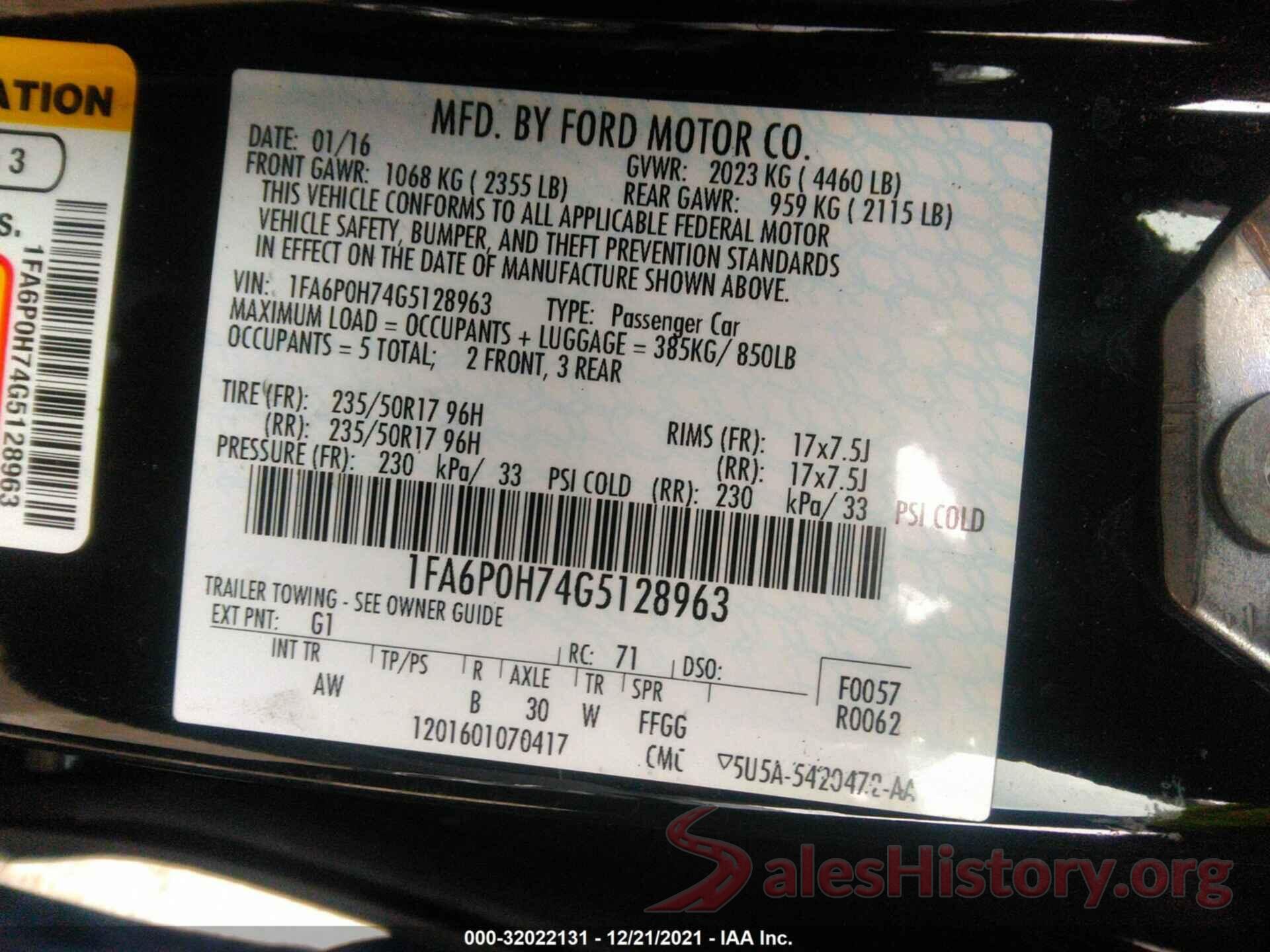 1FA6P0H74G5128963 2016 FORD FUSION