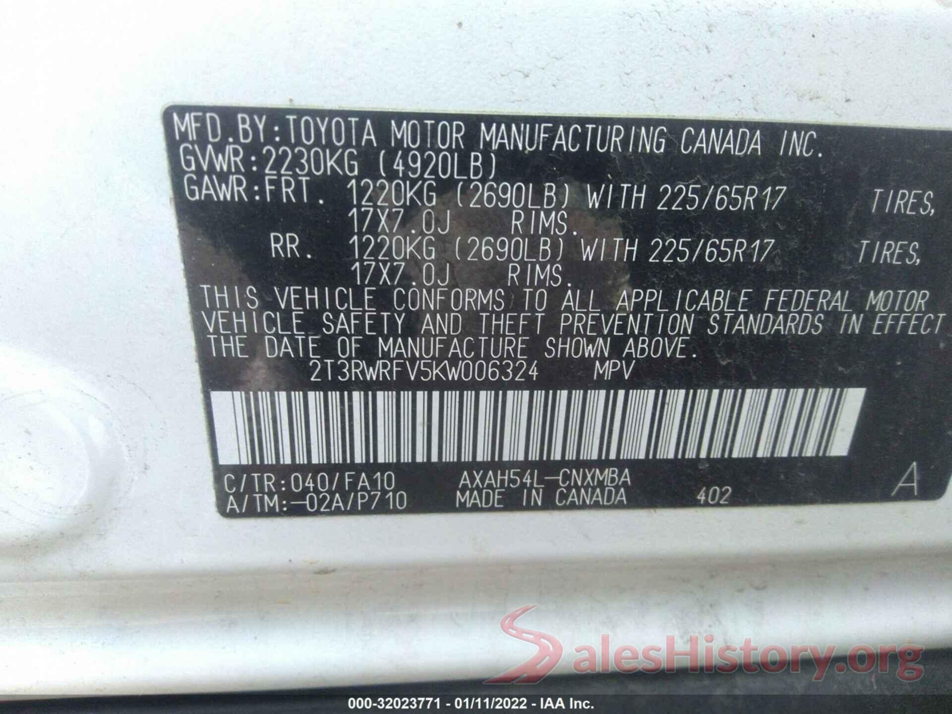 2T3RWRFV5KW006324 2019 TOYOTA RAV4