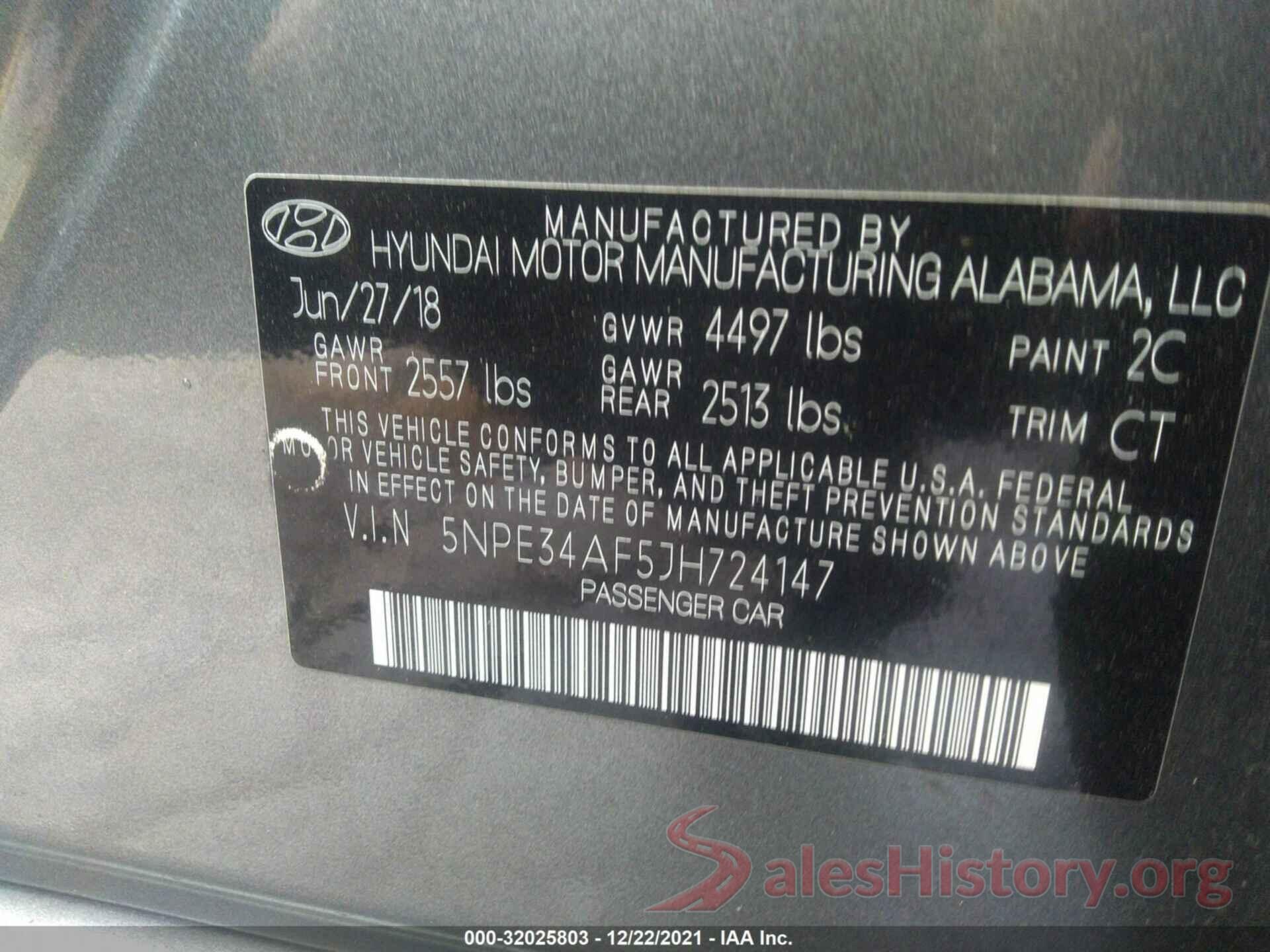 5NPE34AF5JH724147 2018 HYUNDAI SONATA