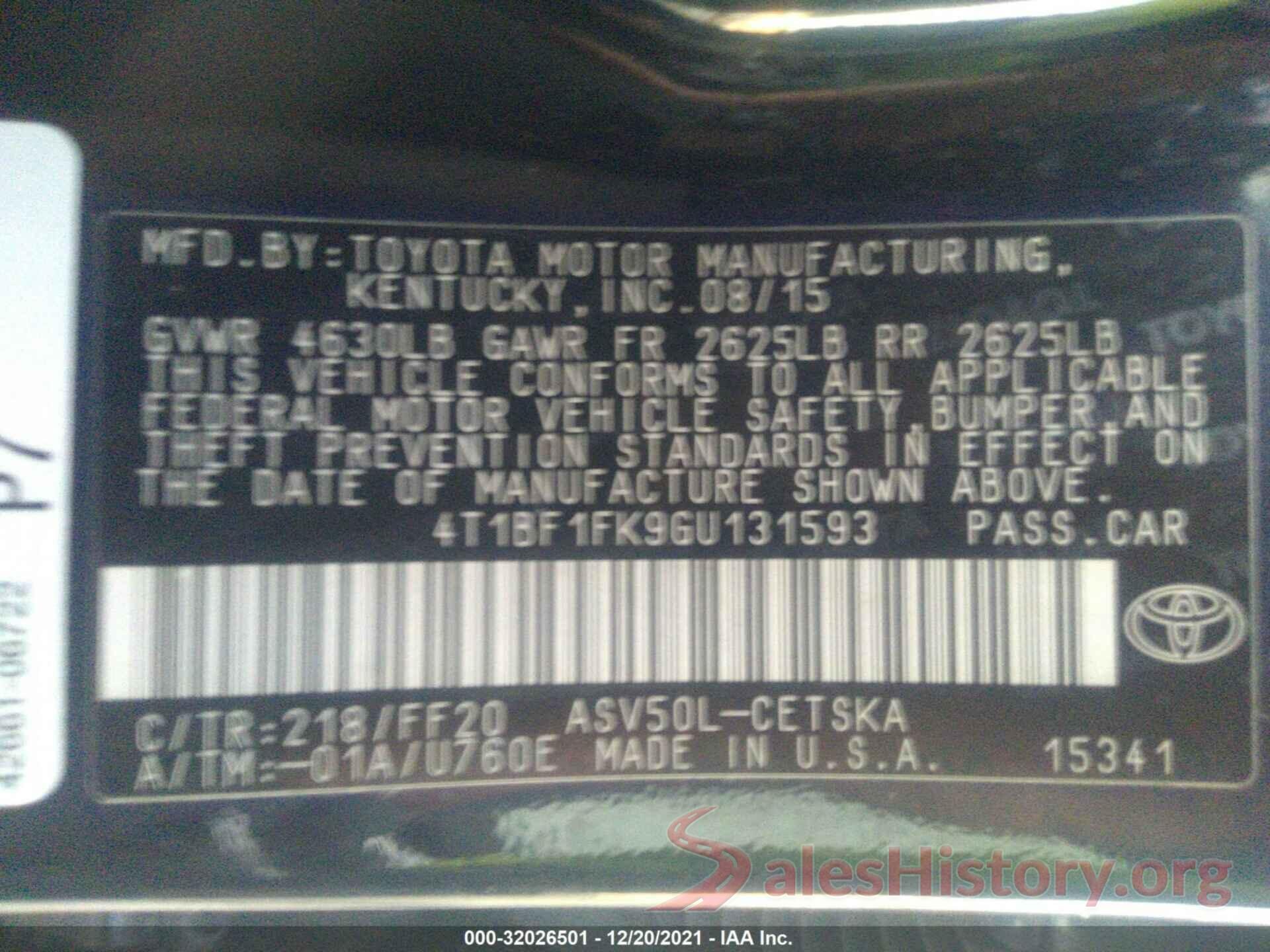 4T1BF1FK9GU131593 2016 TOYOTA CAMRY