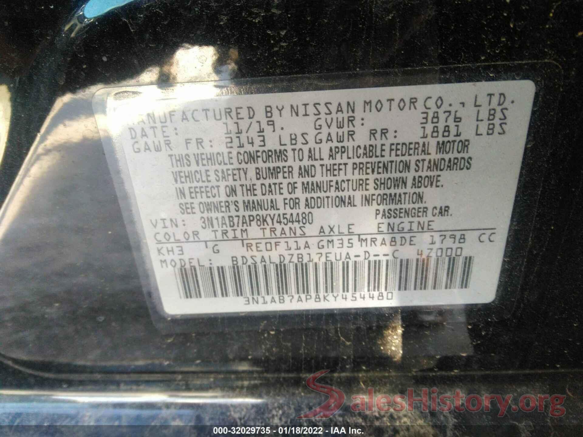 3N1AB7AP8KY454480 2019 NISSAN SENTRA