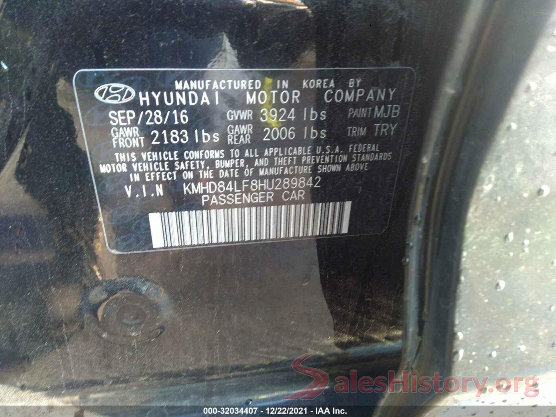 KMHD84LF8HU289842 2017 HYUNDAI ELANTRA