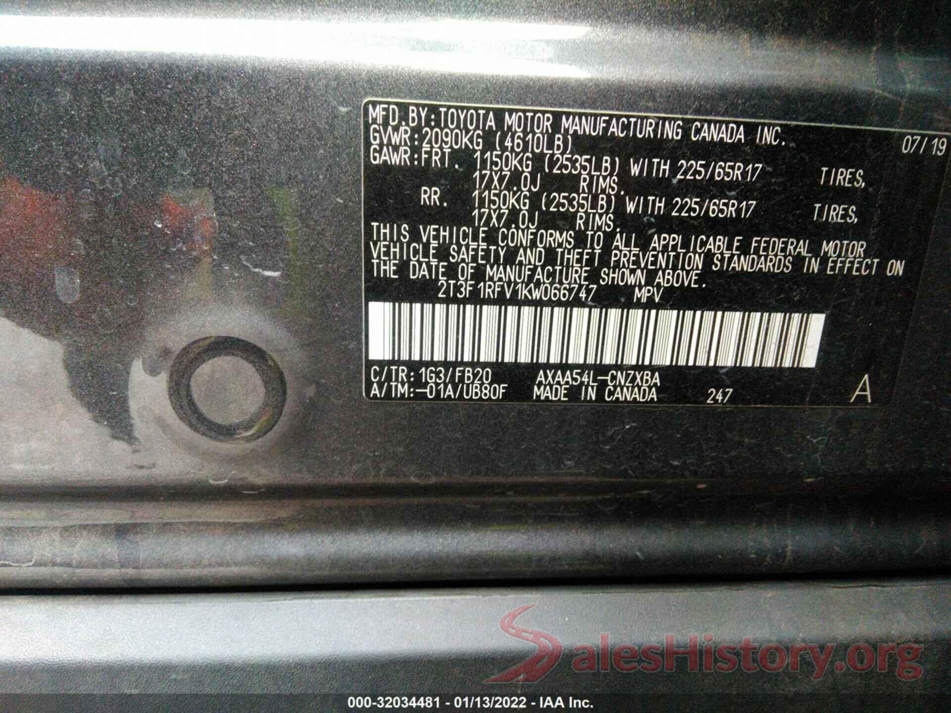 2T3F1RFV1KW066747 2019 TOYOTA RAV4