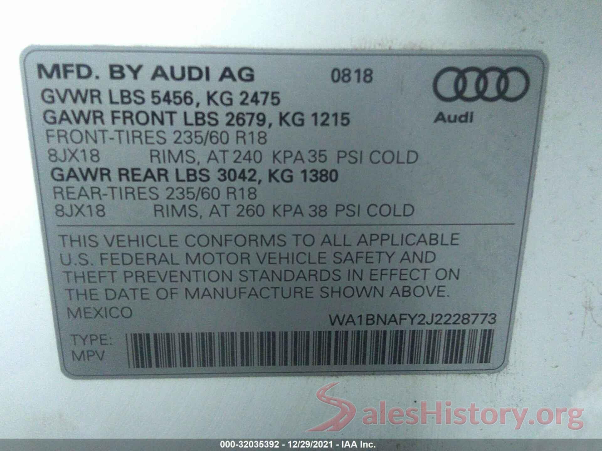 WA1BNAFY2J2228773 2018 AUDI Q5