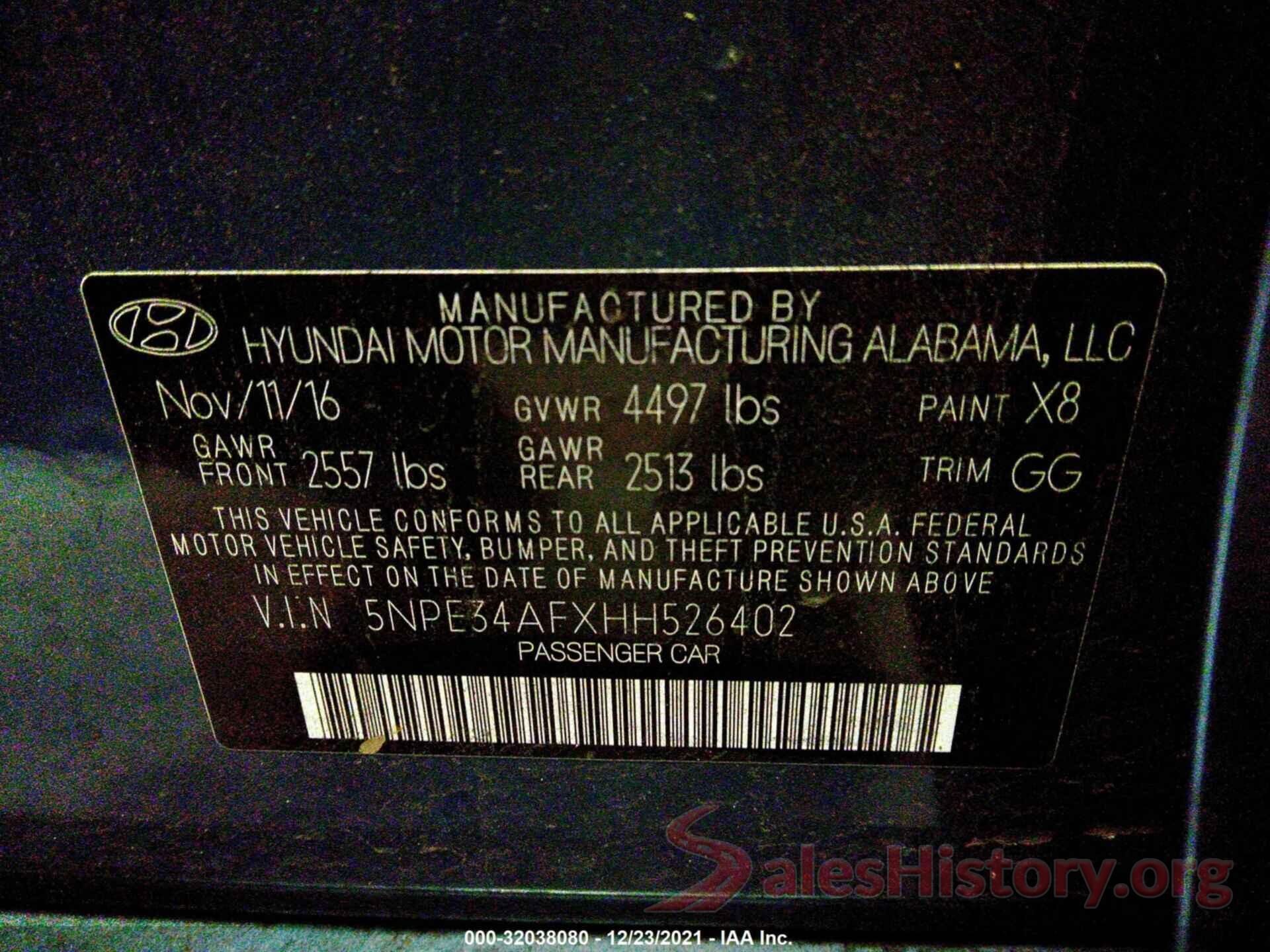 5NPE34AFXHH526402 2017 HYUNDAI SONATA