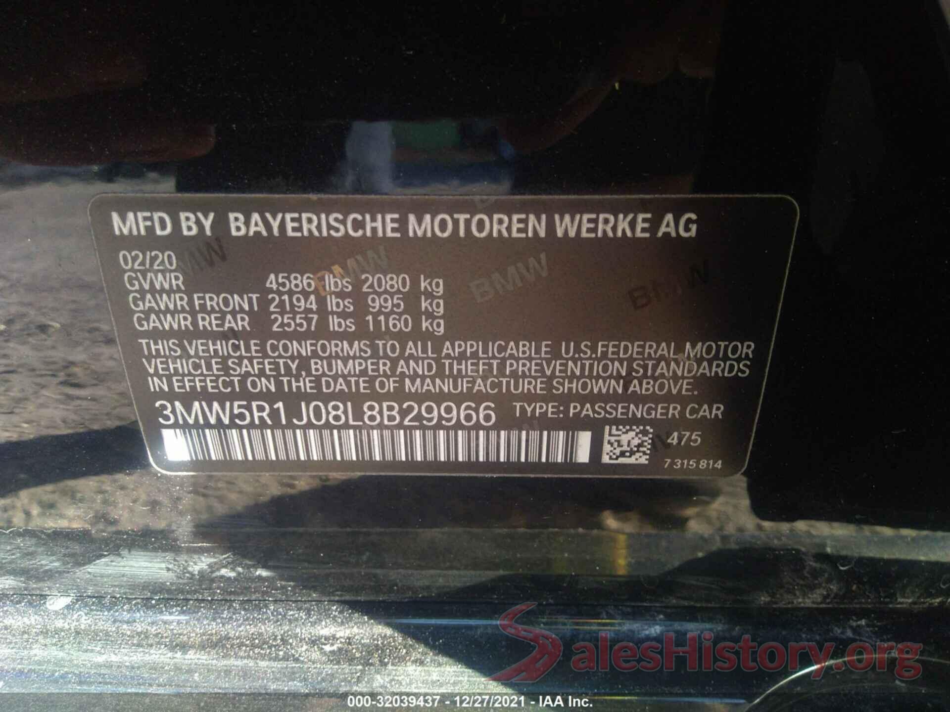 3MW5R1J08L8B29966 2020 BMW 3 SERIES