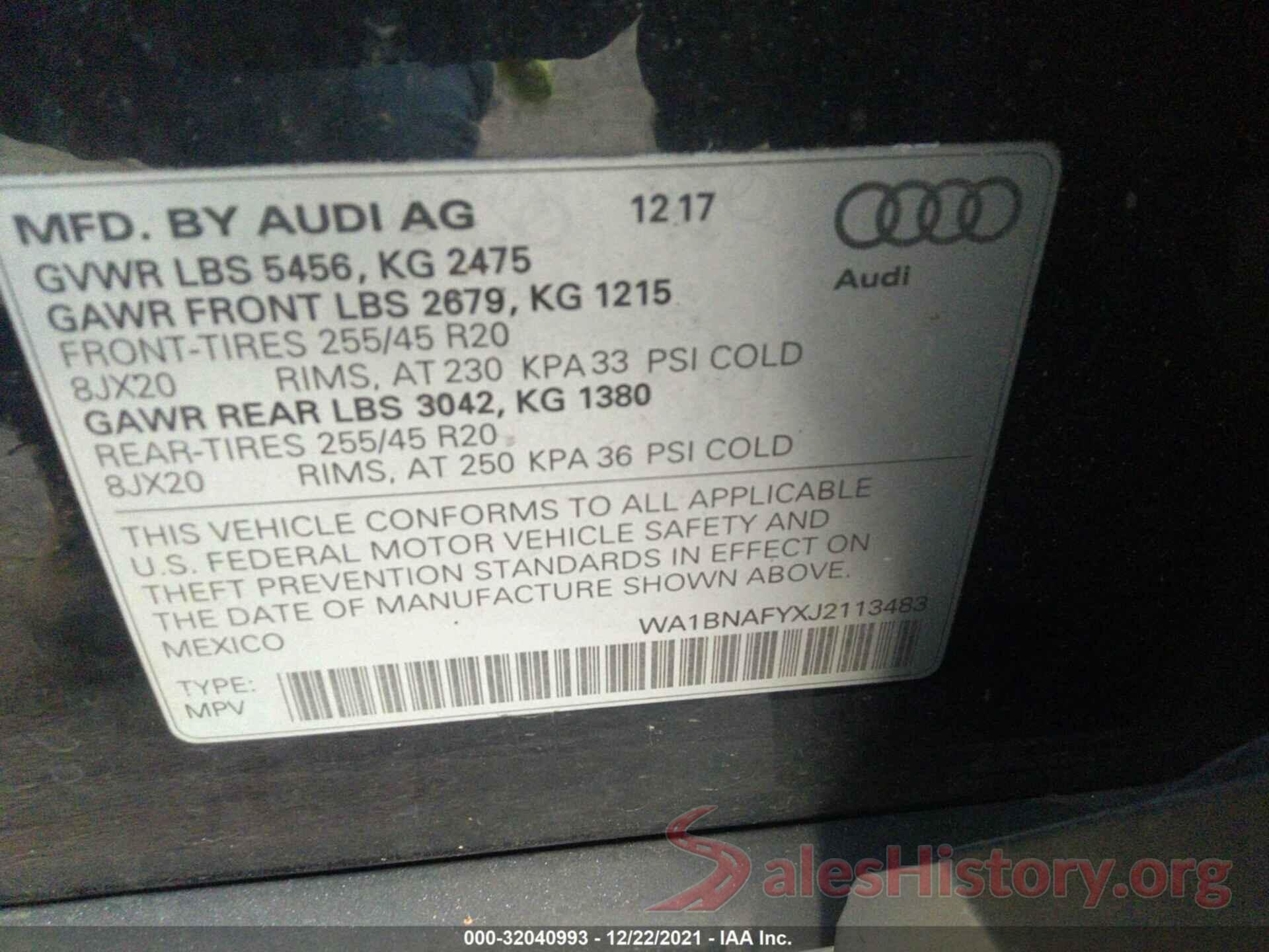 WA1BNAFYXJ2113483 2018 AUDI Q5