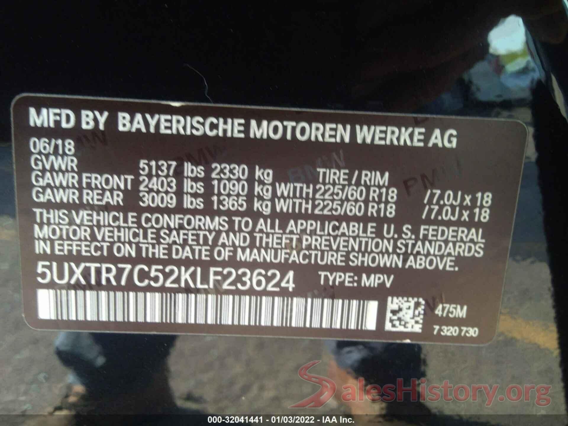 5UXTR7C52KLF23624 2019 BMW X3