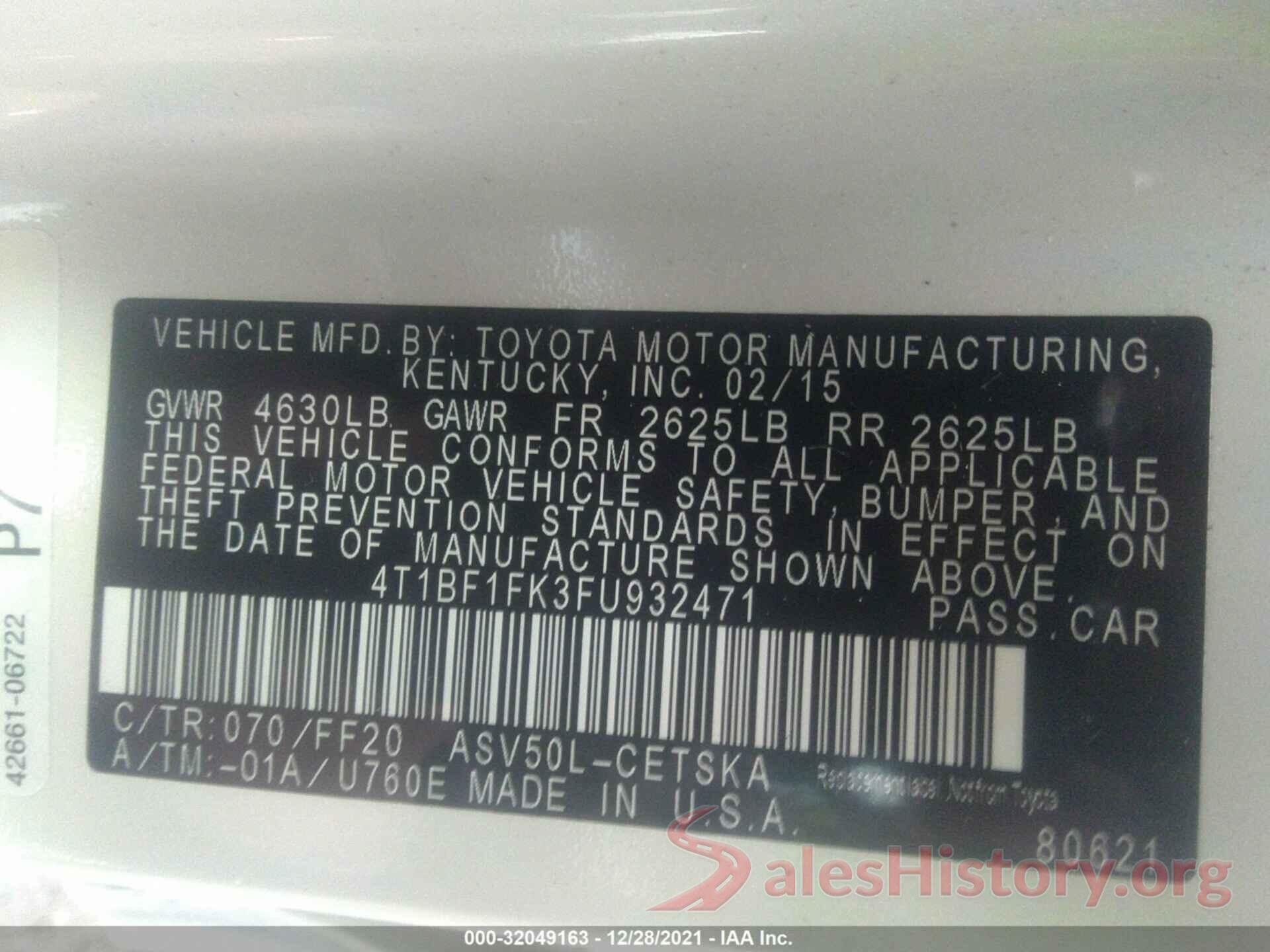 4T1BF1FK3FU932471 2015 TOYOTA CAMRY