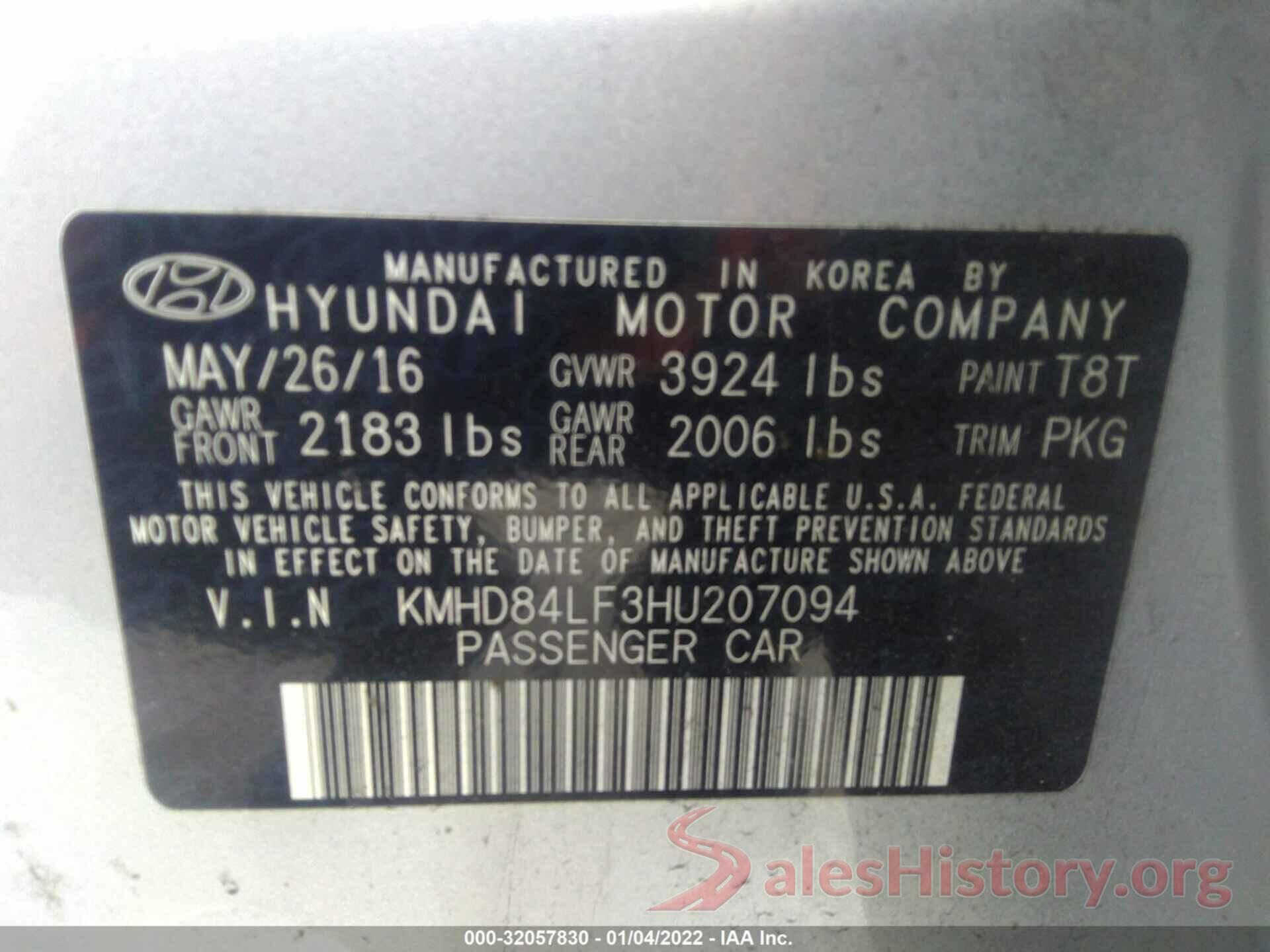 KMHD84LF3HU207094 2017 HYUNDAI ELANTRA