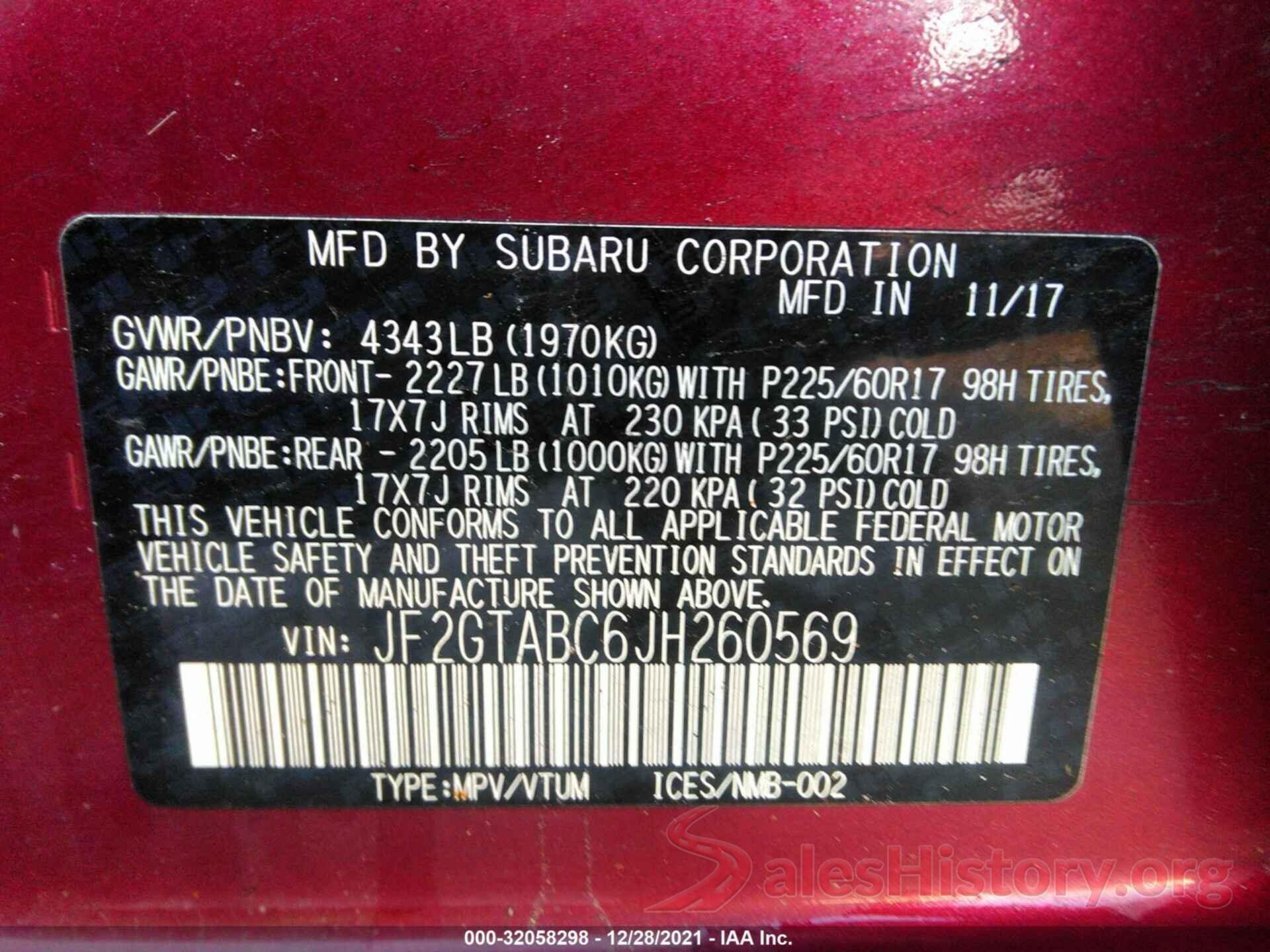 JF2GTABC6JH260569 2018 SUBARU CROSSTREK