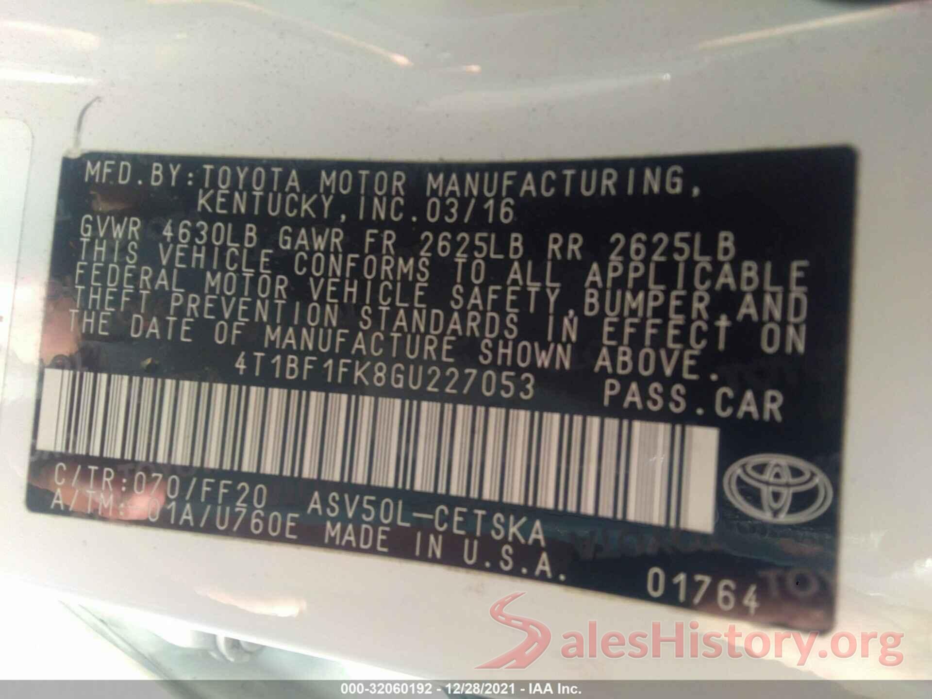 4T1BF1FK8GU227053 2016 TOYOTA CAMRY