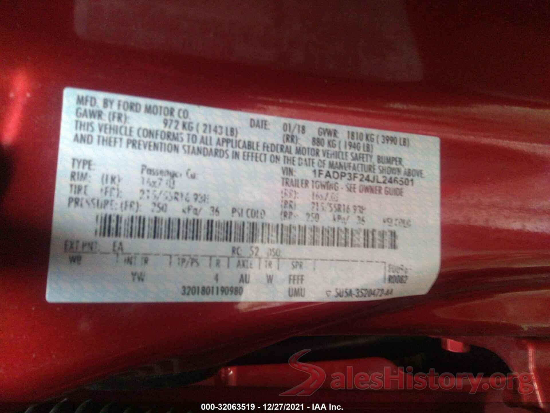 1FADP3F24JL246501 2018 FORD FOCUS