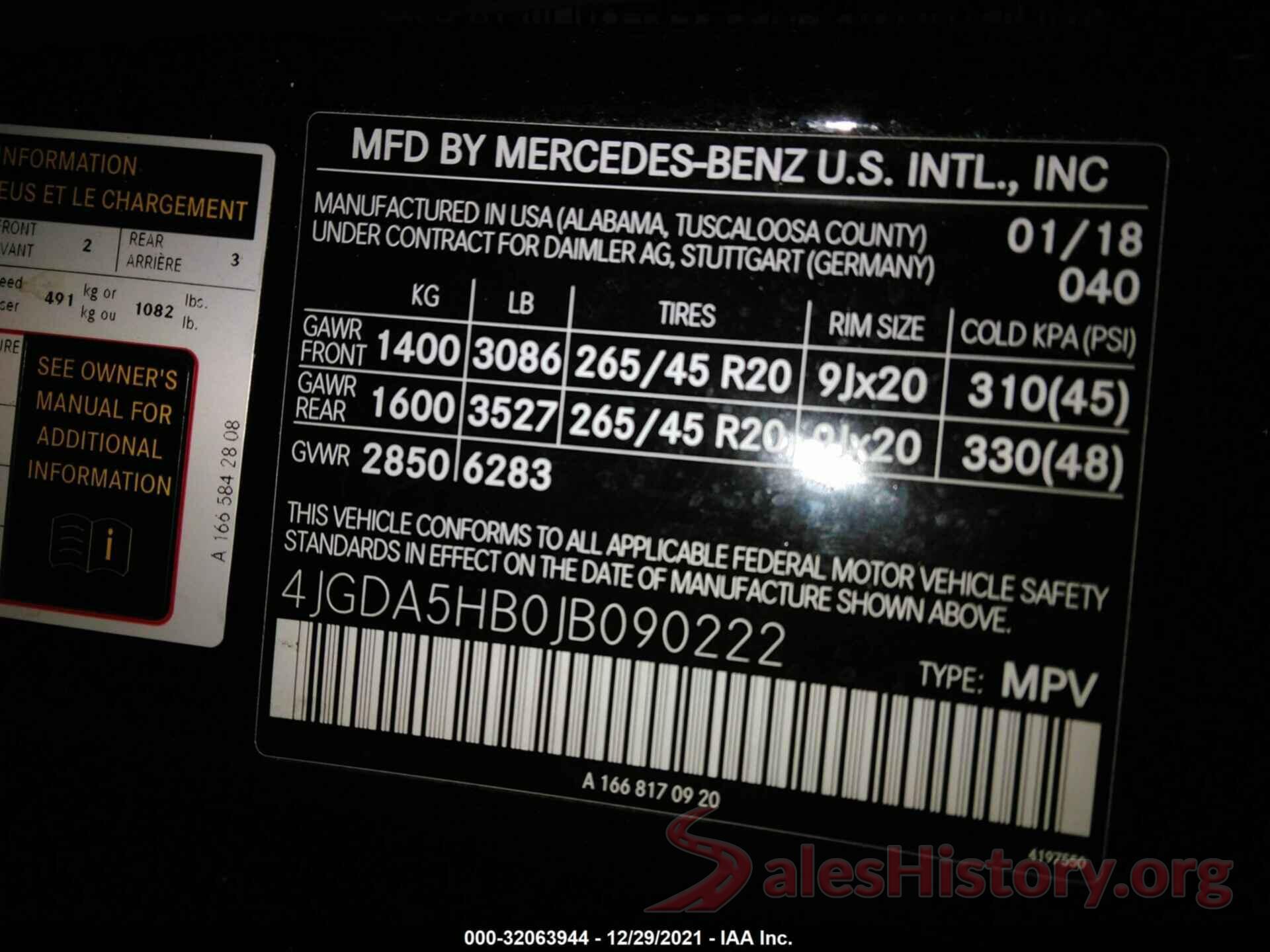 4JGDA5HB0JB090222 2018 MERCEDES-BENZ GLE