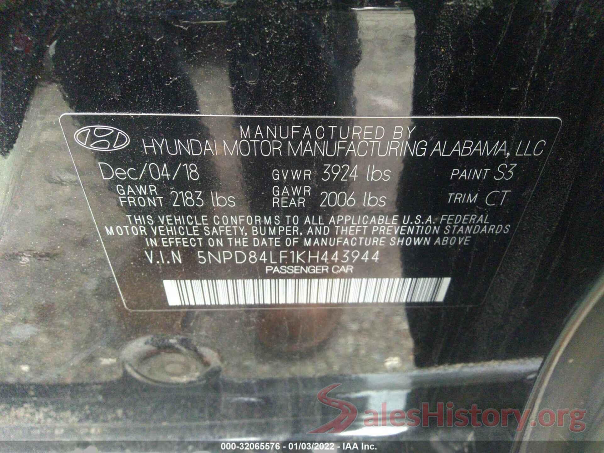 5NPD84LF1KH443944 2019 HYUNDAI ELANTRA