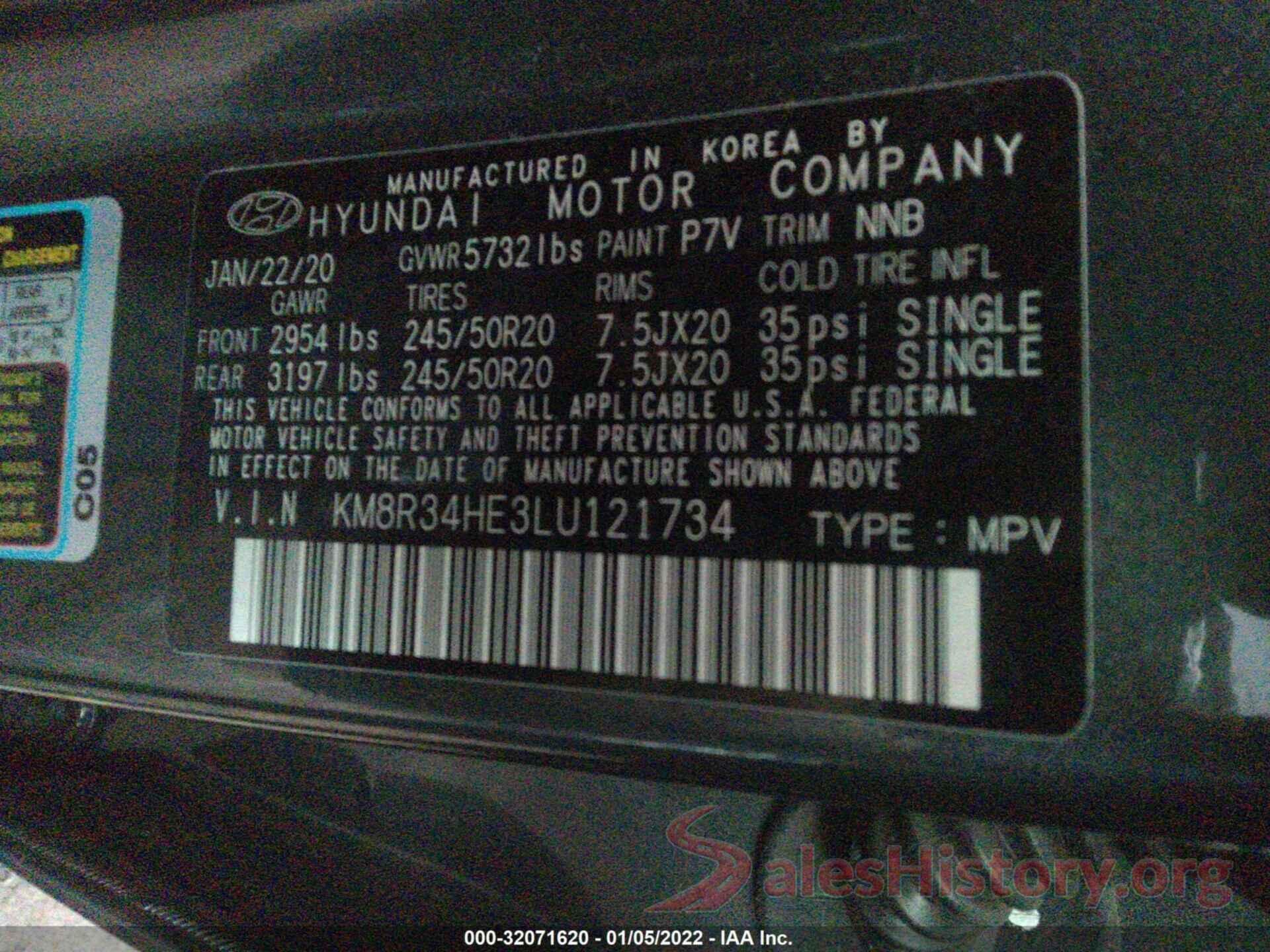 KM8R34HE3LU121734 2020 HYUNDAI PALISADE