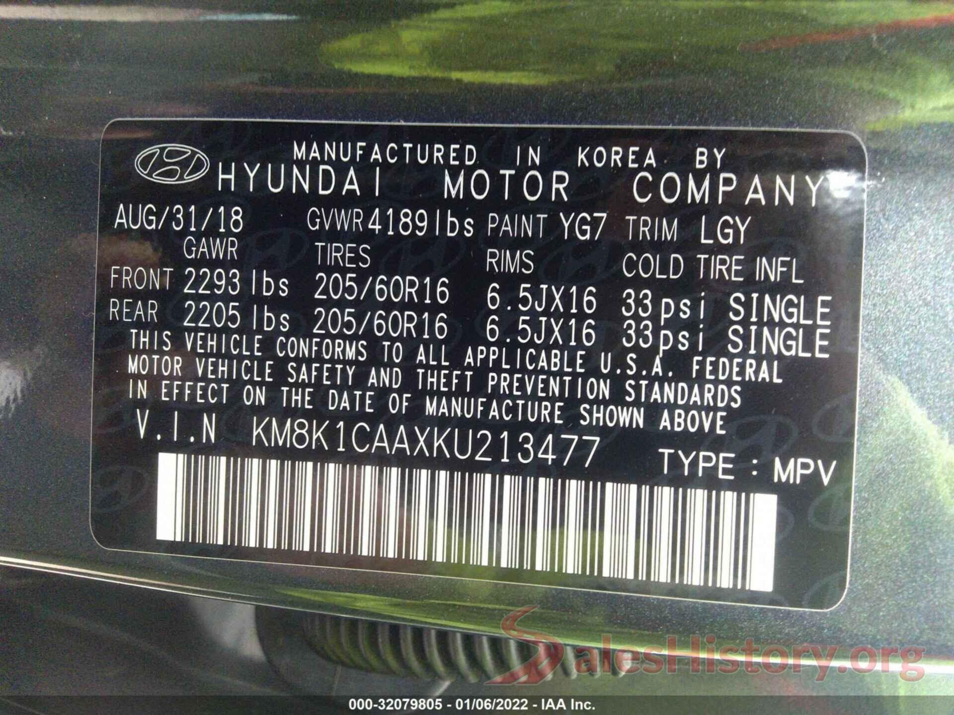 KM8K1CAAXKU213477 2019 HYUNDAI KONA